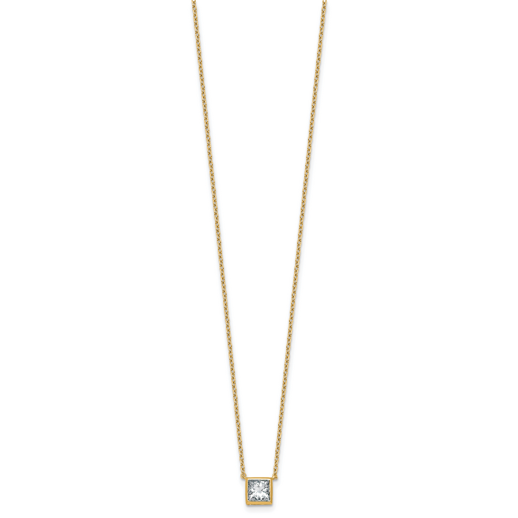 14k 1 carat Certified Lab Grown Diamond VS+ F+ Princess Complete 18 inch Bezel Set Necklace