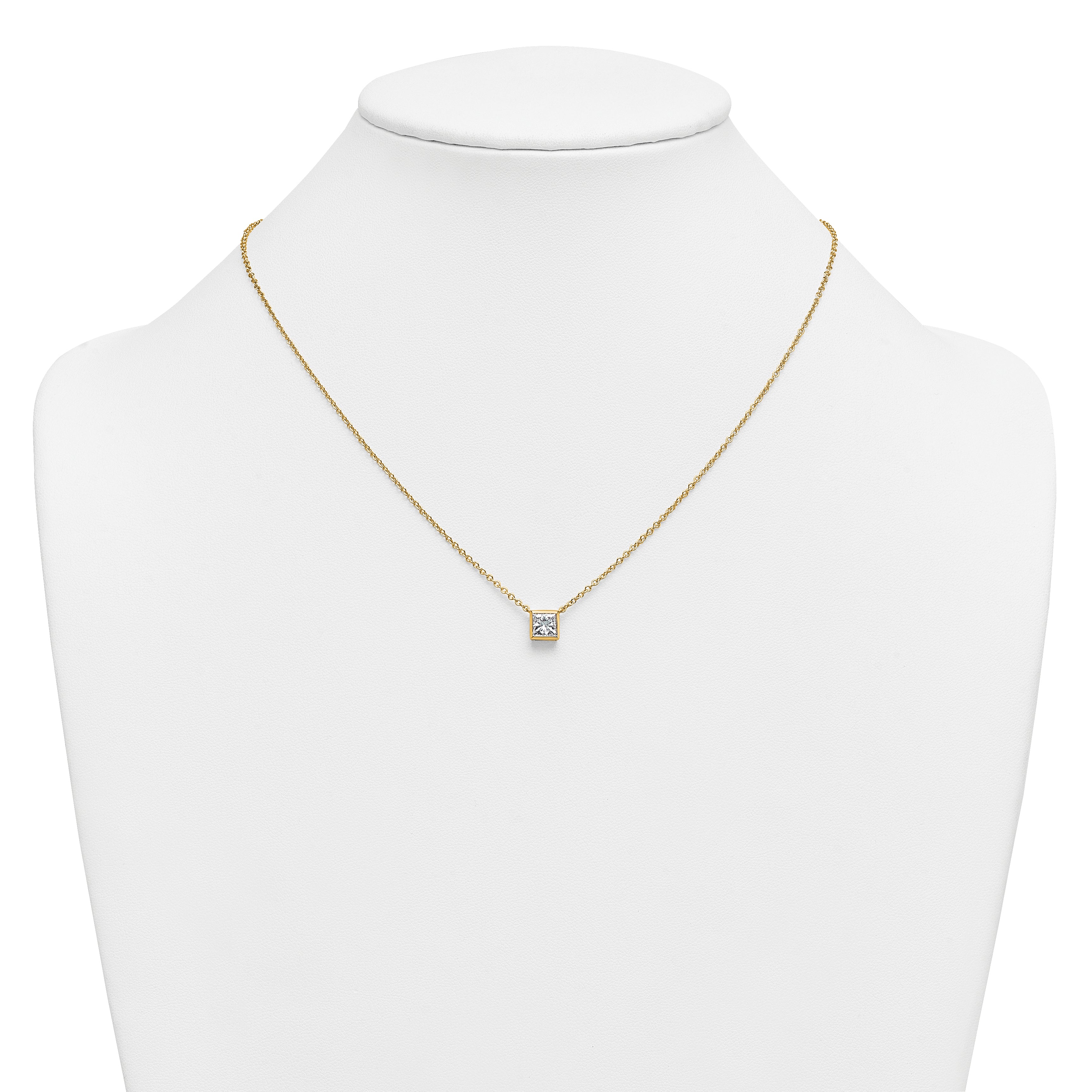 14k 1 carat Certified Lab Grown Diamond VS+ F+ Princess Complete 18 inch Bezel Set Necklace
