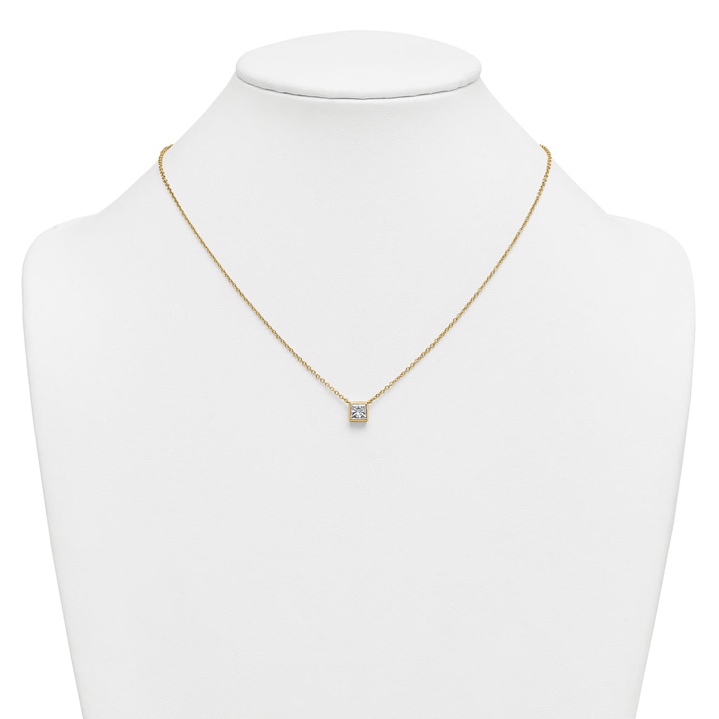 14k 1 carat Certified Lab Grown Diamond VS+ F+ Princess Complete 18 inch Bezel Set Necklace