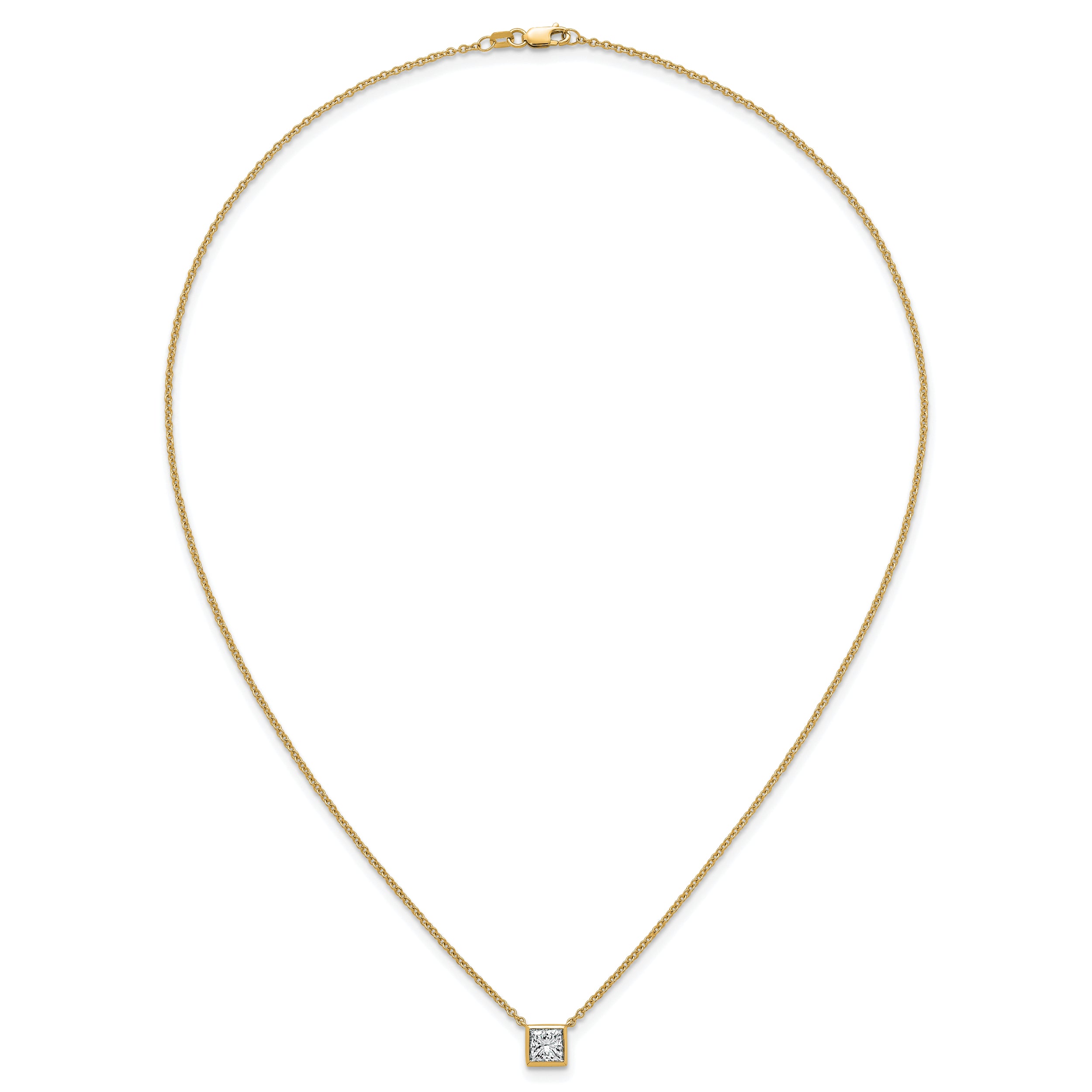 14k 1 carat Certified Lab Grown Diamond VS+ F+ Princess Complete 18 inch Bezel Set Necklace