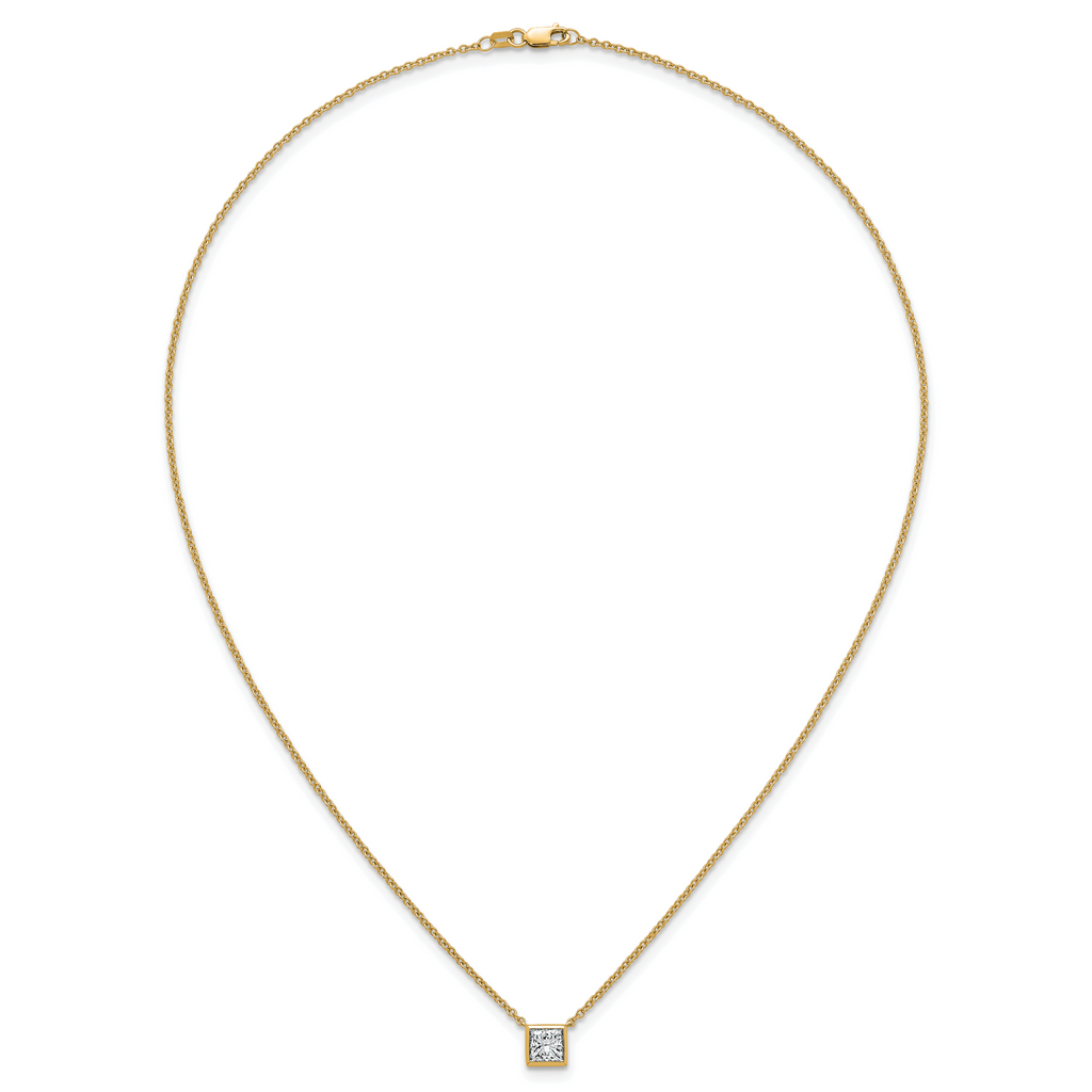 14k 1 carat Certified Lab Grown Diamond VS+ F+ Princess Complete 18 inch Bezel Set Necklace