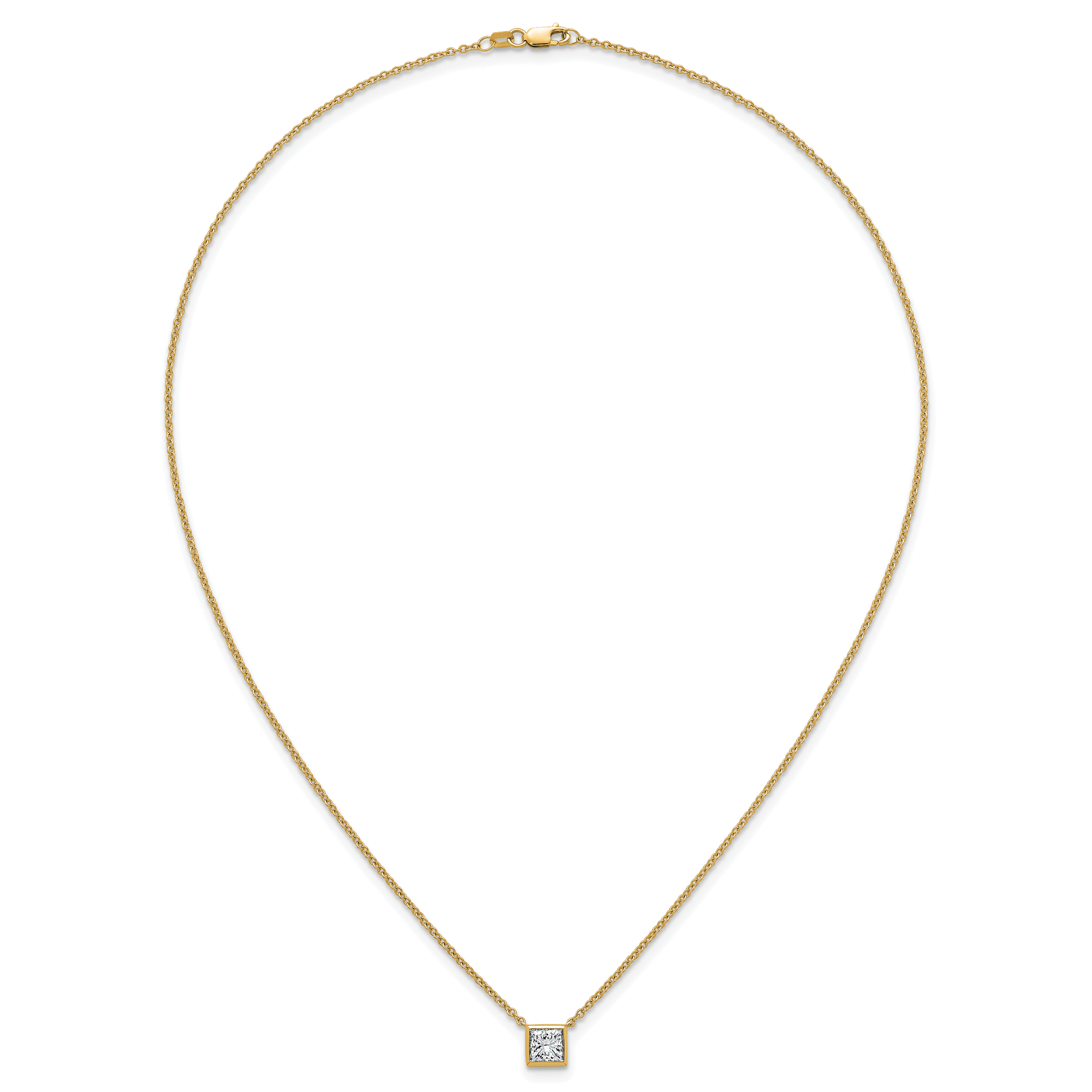 14k 1 carat Certified Lab Grown Diamond VS+ F+ Princess Complete 18 inch Bezel Set Necklace