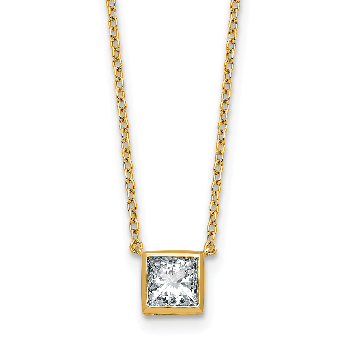 14k 1ct Cert Lab Grown Dia VS+ F+ Princess  Bezel Set Pendant