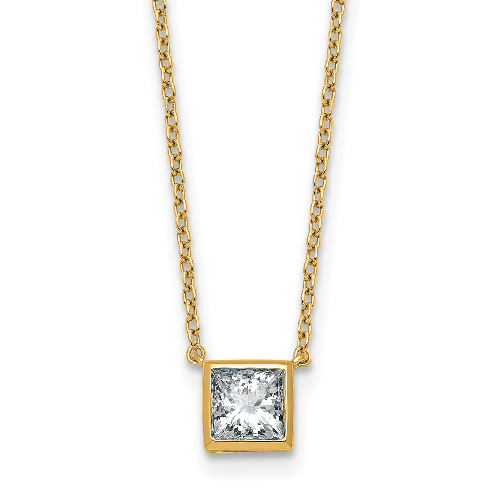 14k 1 carat Certified Lab Grown Diamond VS+ F+ Princess Complete 18 inch Bezel Set Necklace