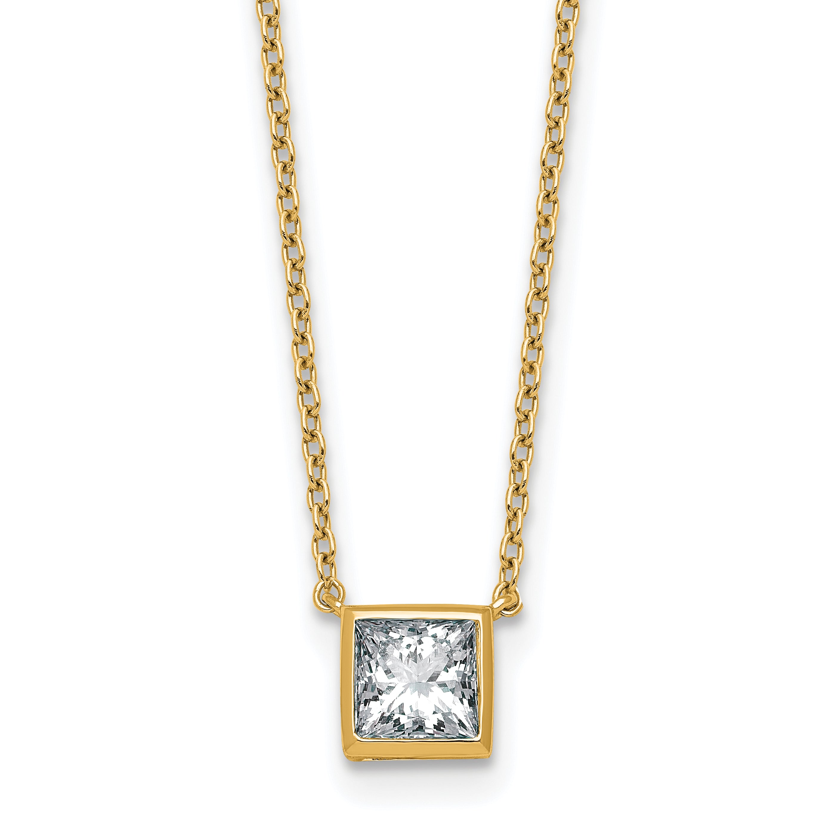 14k 1 carat Certified Lab Grown Diamond VS+ F+ Princess Complete 18 inch Bezel Set Necklace