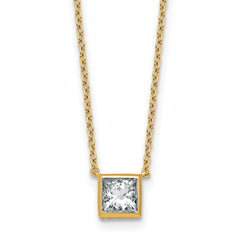 14k 1ct Cert Lab Grown Dia VS+ F+ Princess  Bezel Set Pendant
