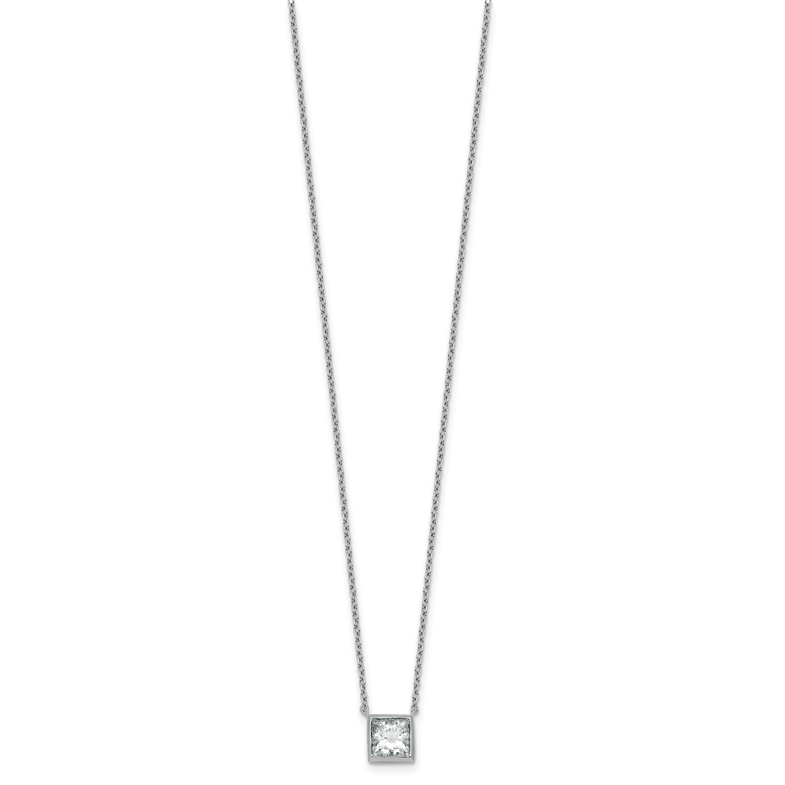 14k White Gold 1 1/2 carat Certified Lab Grown Diamond VS+ F+ Princess Complete 18 inch Bezel Set Necklace