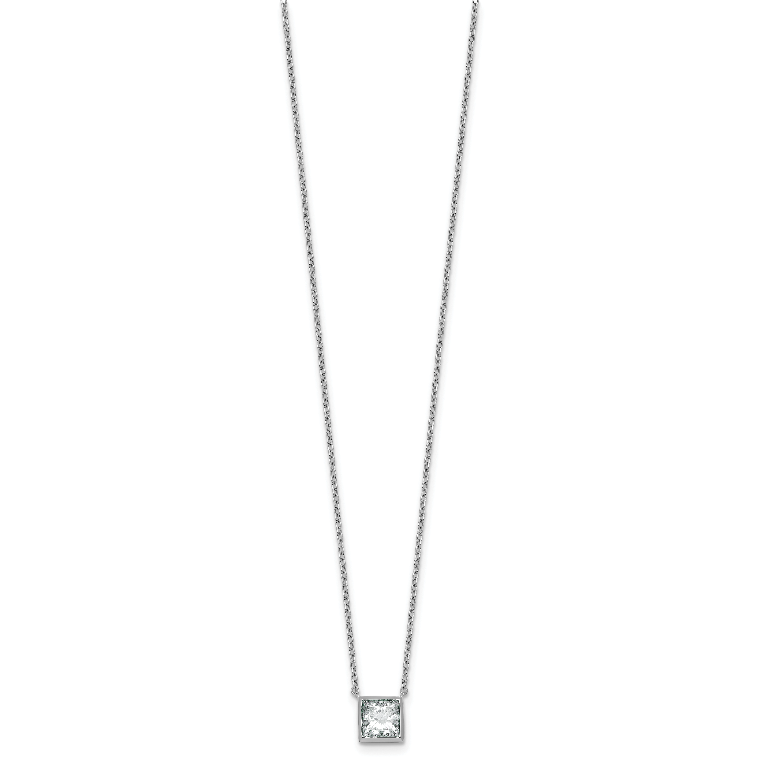 14k White Gold 1 1/2 carat Certified Lab Grown Diamond VS+ F+ Princess Complete 18 inch Bezel Set Necklace Secondary image