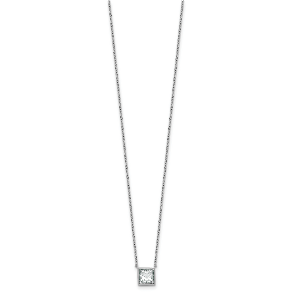 14k White Gold 1 1/2 carat Certified Lab Grown Diamond VS+ F+ Princess Complete 18 inch Bezel Set Necklace