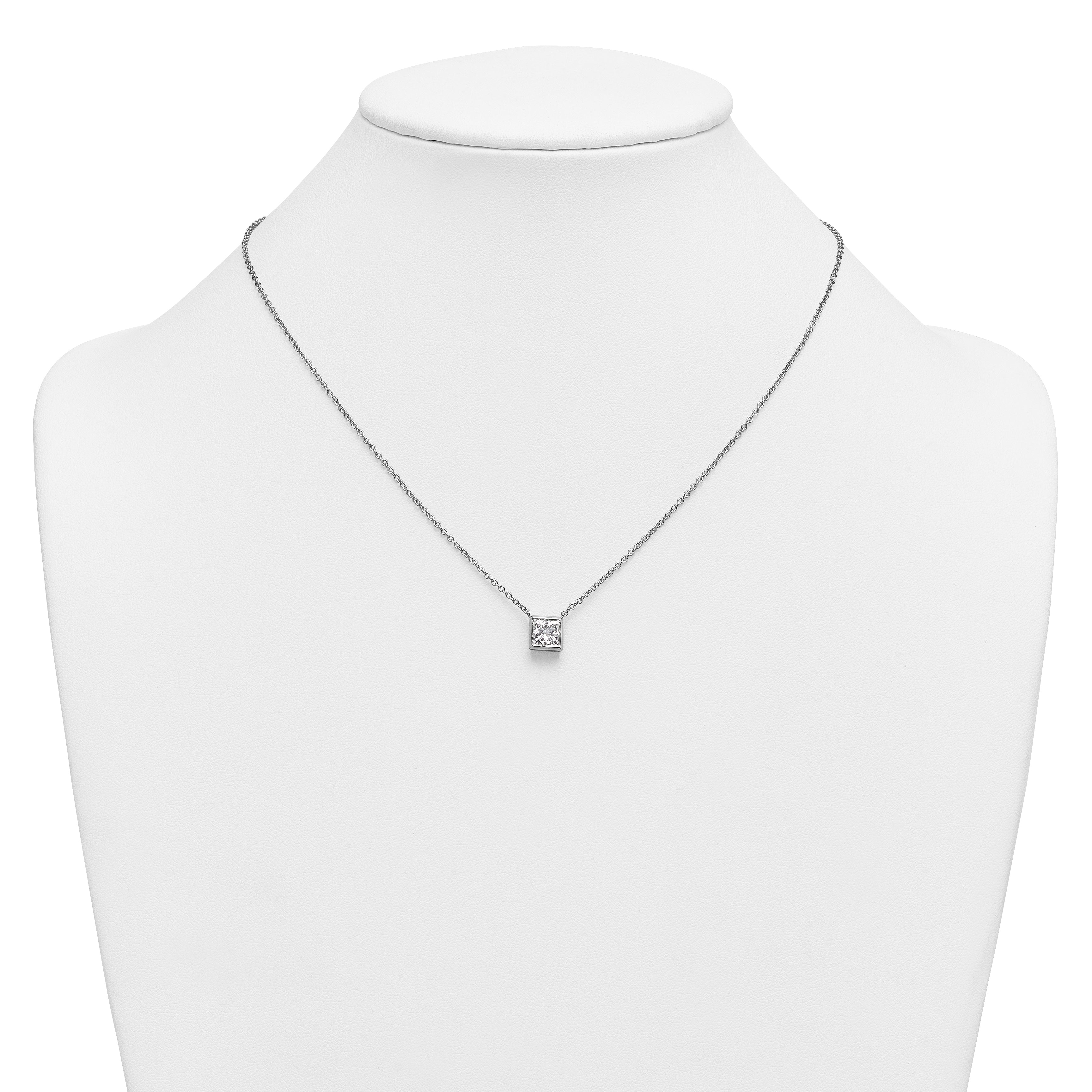 14k White Gold 1 1/2 carat Certified Lab Grown Diamond VS+ F+ Princess Complete 18 inch Bezel Set Necklace