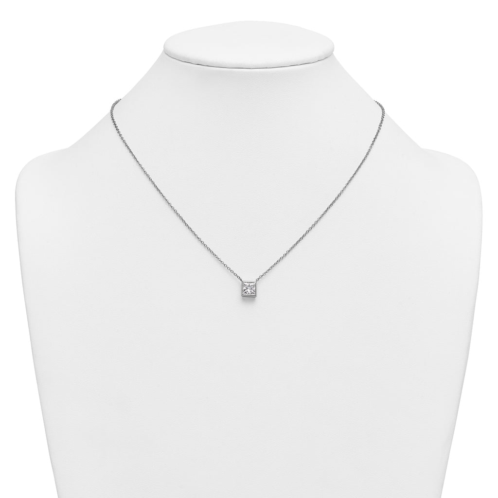14k White Gold 1 1/2 carat Certified Lab Grown Diamond VS+ F+ Princess Complete 18 inch Bezel Set Necklace