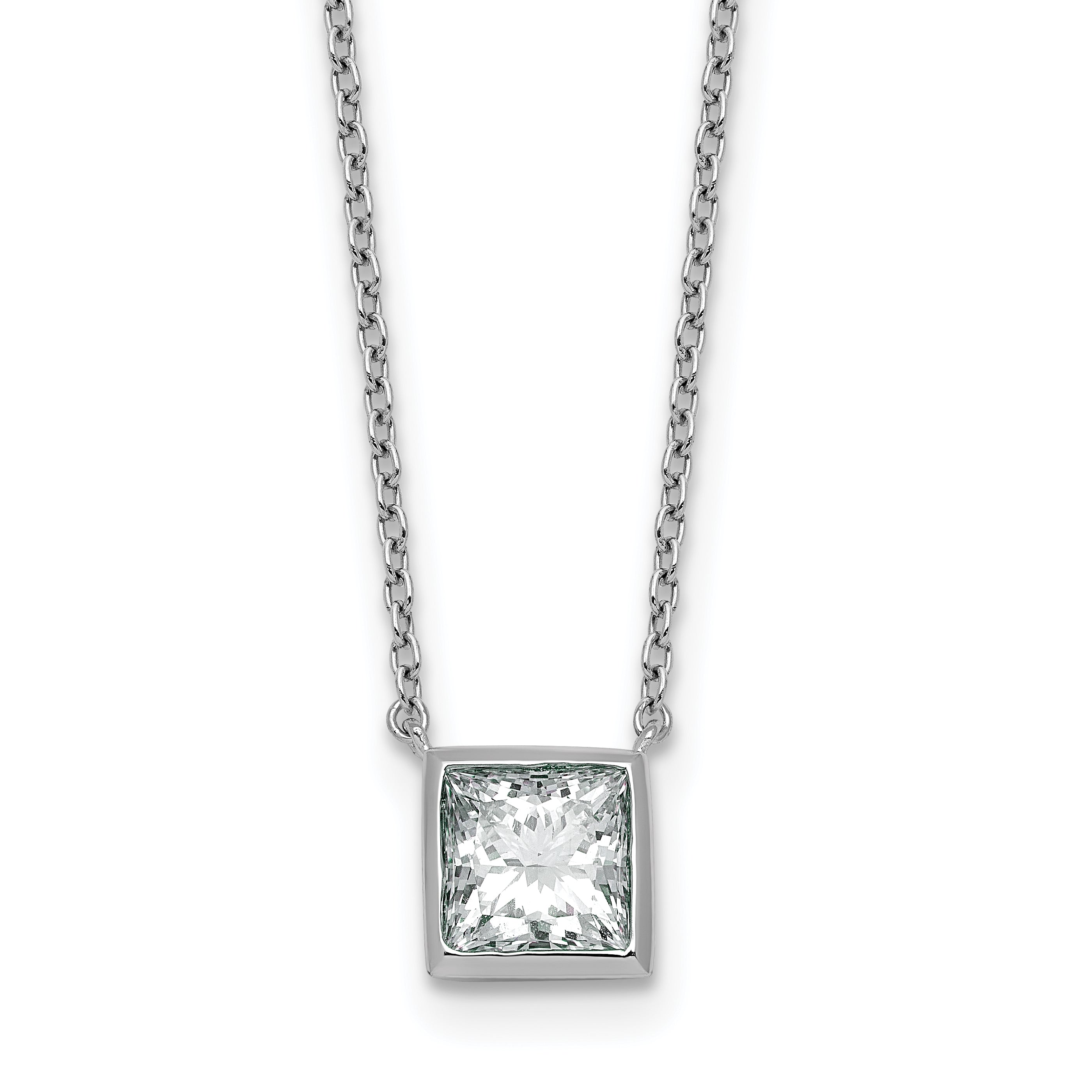 14k White Gold 1 1/2 carat Certified Lab Grown Diamond VS+ F+ Princess Complete 18 inch Bezel Set Necklace