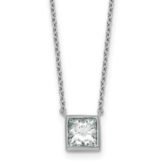 14k White Gold 1 1/2 carat Certified Lab Grown Diamond VS+ F+ Princess Complete 18 inch Bezel Set Necklace