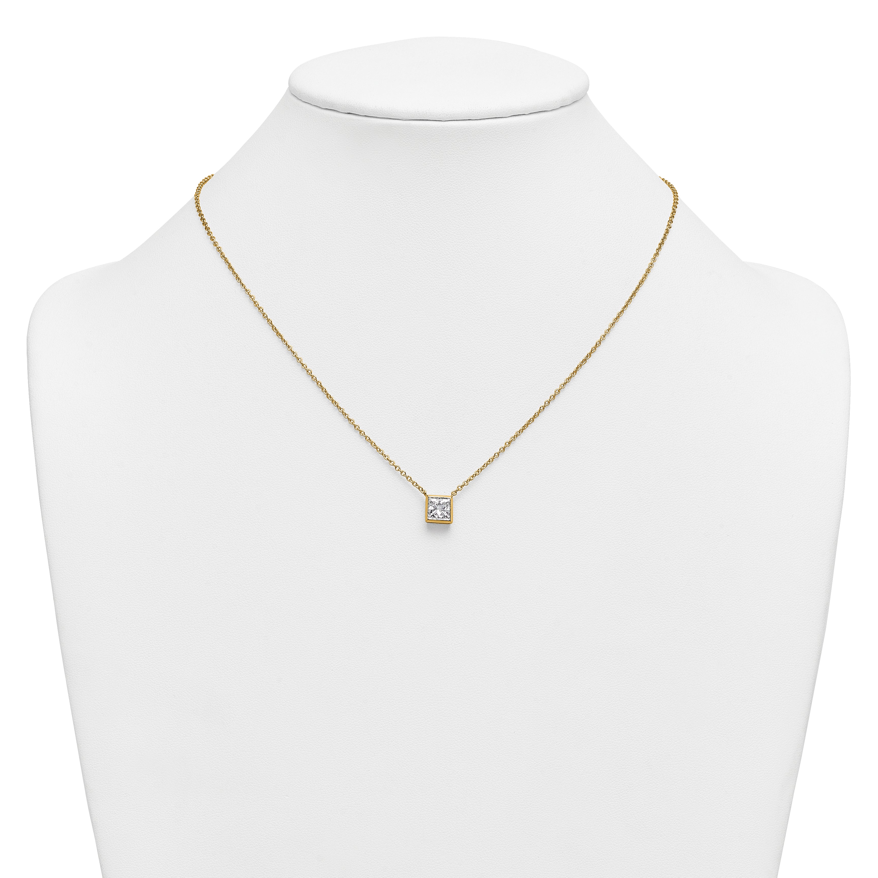 14k 1 1/2 carat Certified Lab Grown Diamond VS+ F+ Princess Complete 18 inch Bezel Set Necklace