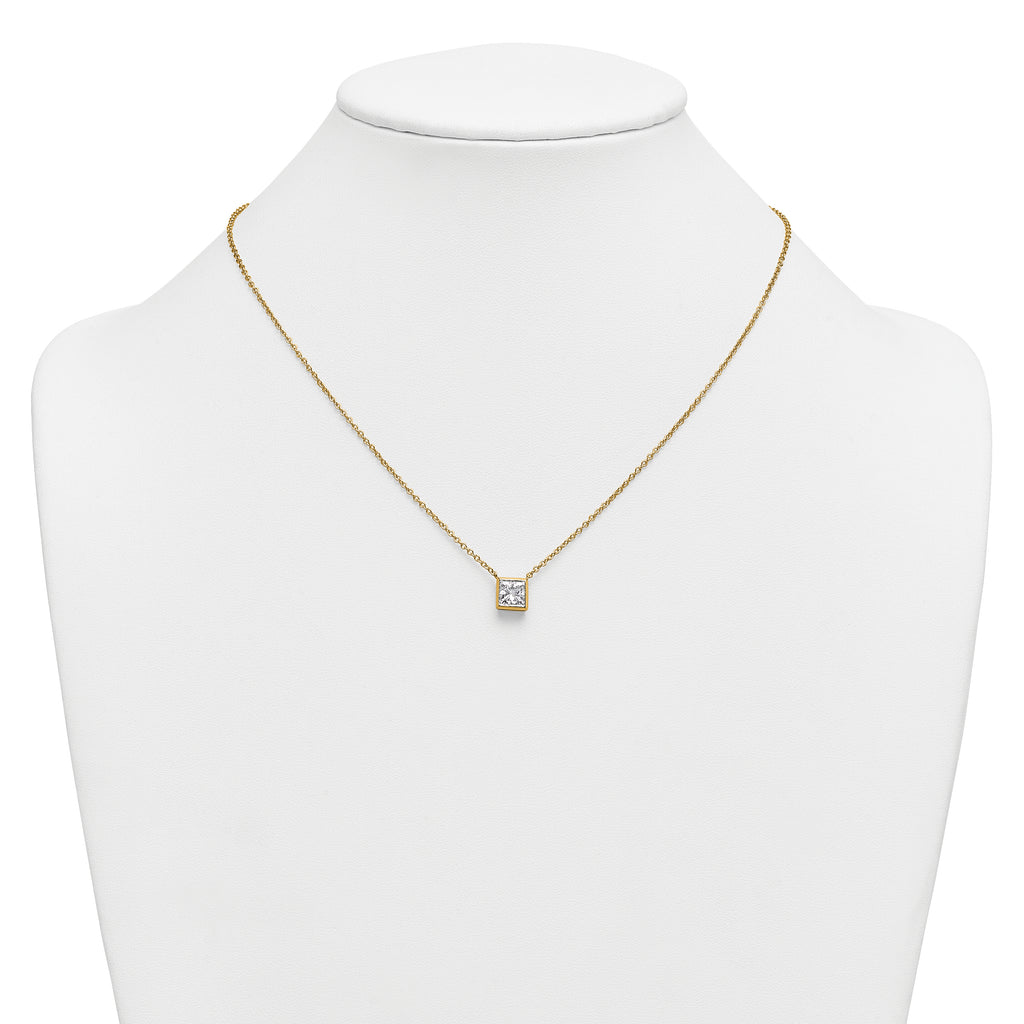 14k 1 1/2 carat Certified Lab Grown Diamond VS+ F+ Princess Complete 18 inch Bezel Set Necklace