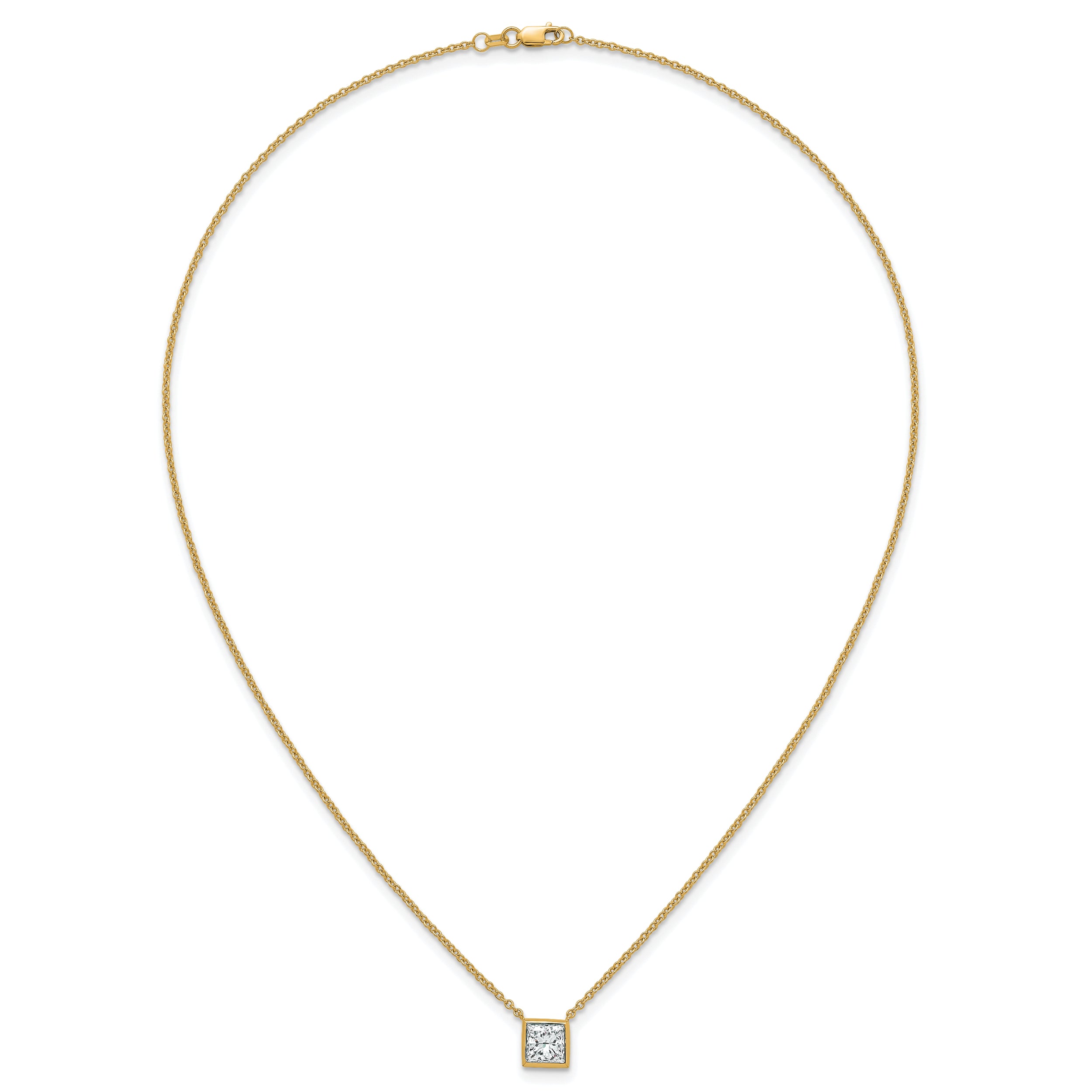 14k 1 1/2 carat Certified Lab Grown Diamond VS+ F+ Princess Complete 18 inch Bezel Set Necklace