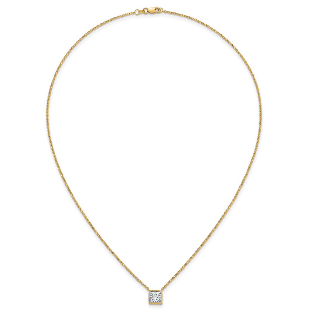 14k 1 1/2 carat Certified Lab Grown Diamond VS+ F+ Princess Complete 18 inch Bezel Set Necklace