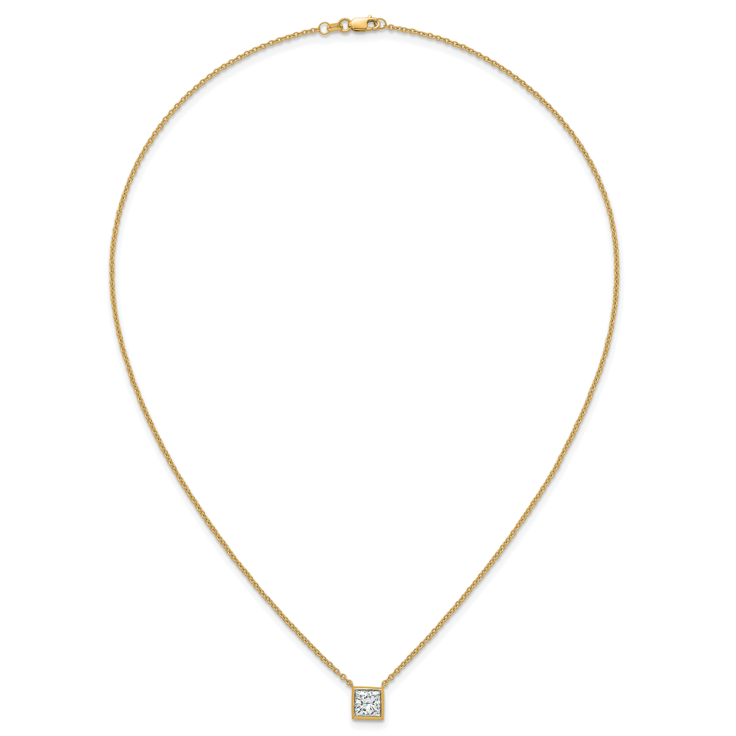 14k 1 1/2 carat Certified Lab Grown Diamond VS+ F+ Princess Complete 18 inch Bezel Set Necklace