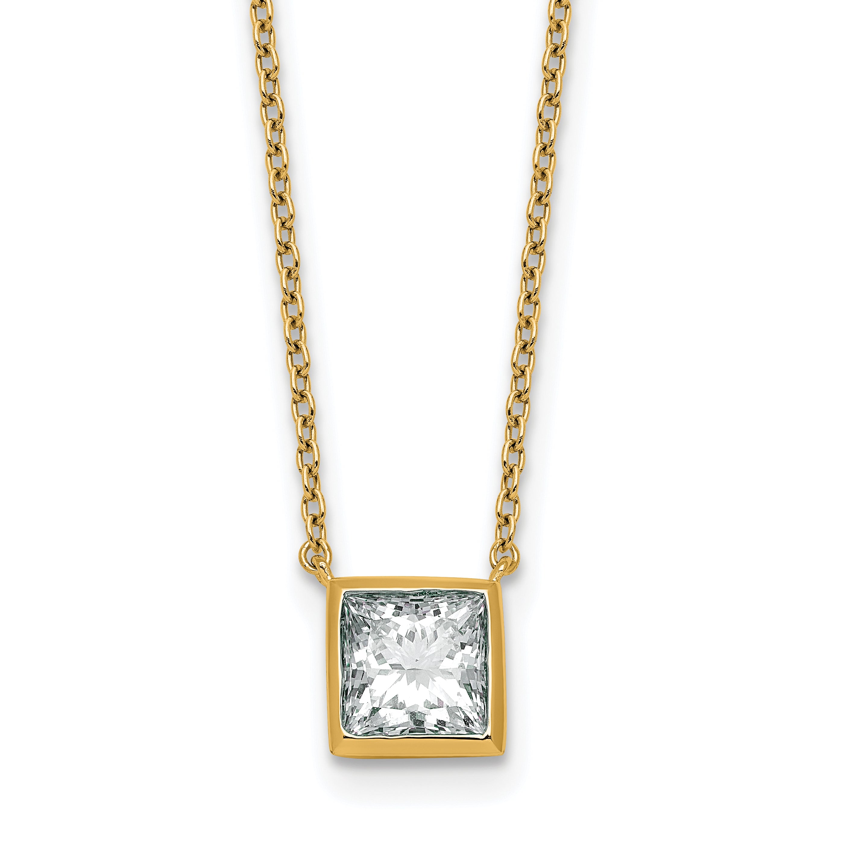 14k 1 1/2 carat Certified Lab Grown Diamond VS+ F+ Princess Complete 18 inch Bezel Set Necklace