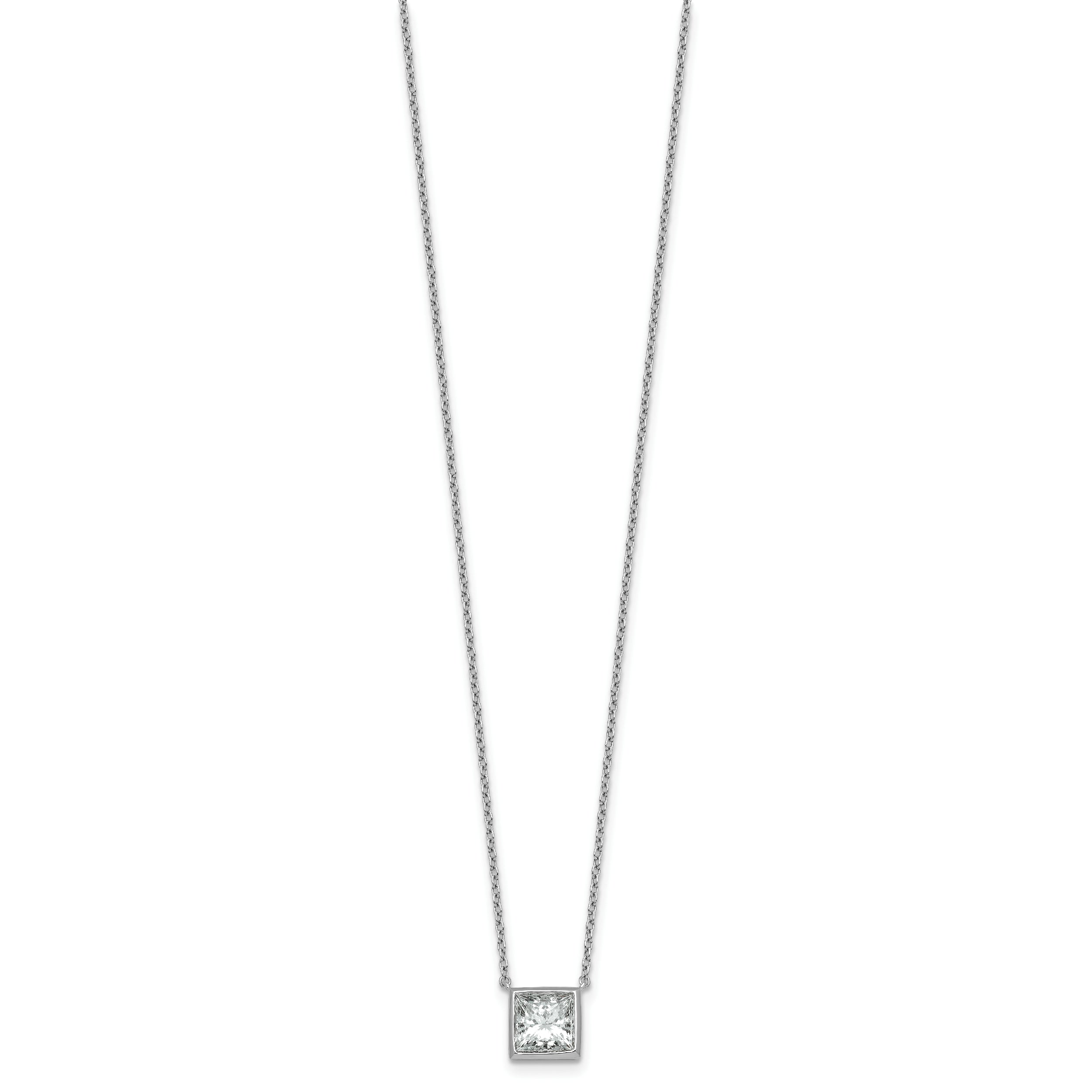 14k White Gold 2 carat Certified Lab Grown Diamond VS+ F+ Princess Complete 18 inch Bezel Set Necklace