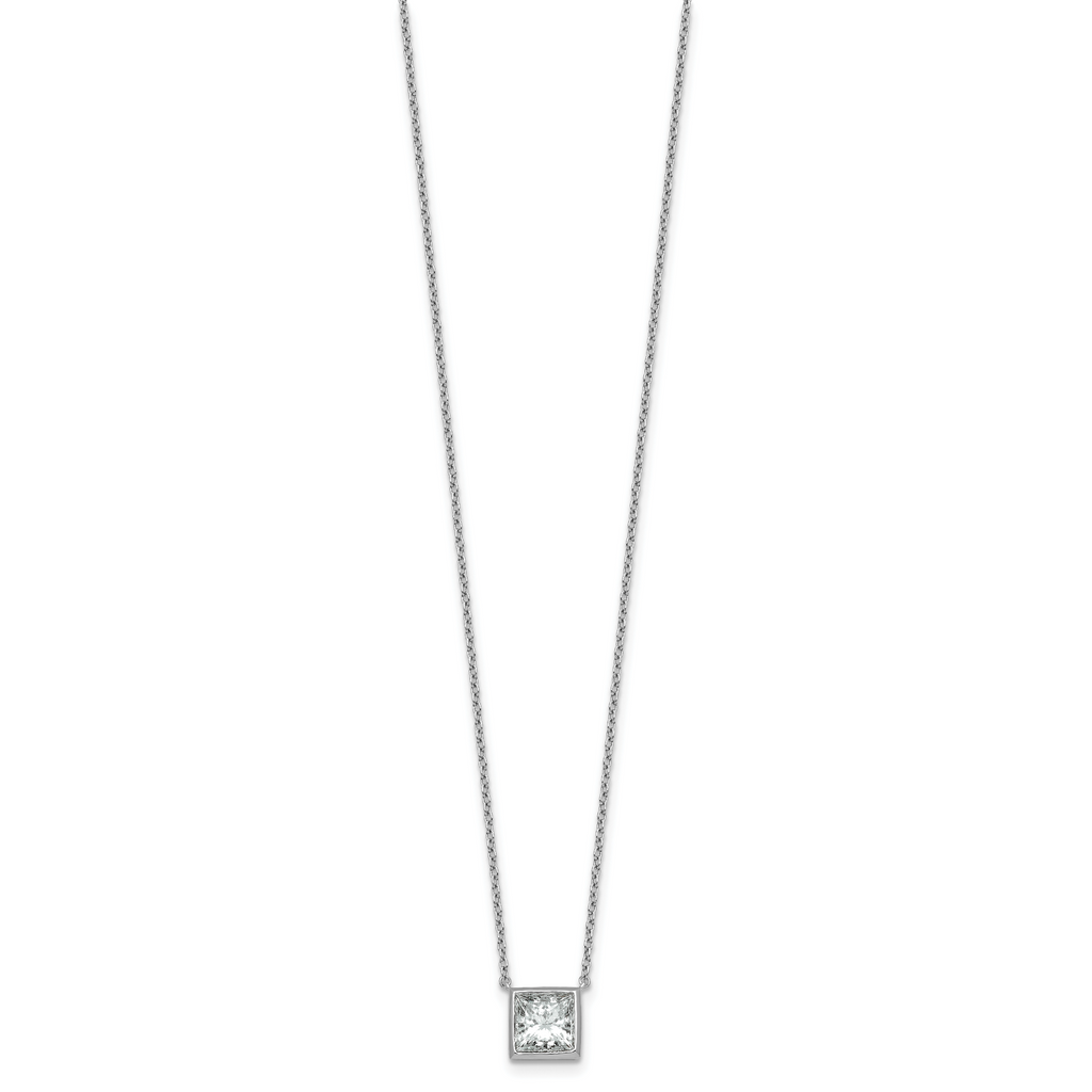 14k White Gold 2 carat Certified Lab Grown Diamond VS+ F+ Princess Complete 18 inch Bezel Set Necklace