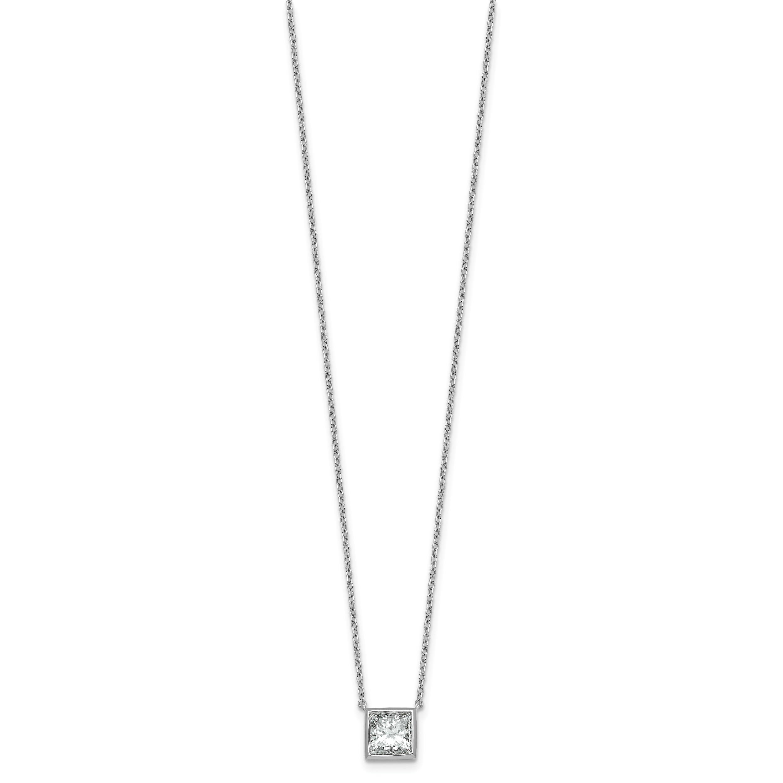 14k White Gold 2 carat Certified Lab Grown Diamond VS+ F+ Princess Complete 18 inch Bezel Set Necklace