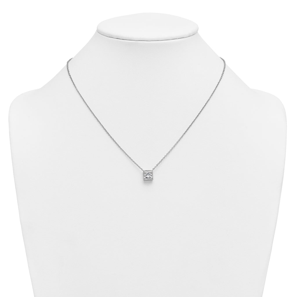 14k White Gold 2 carat Certified Lab Grown Diamond VS+ F+ Princess Complete 18 inch Bezel Set Necklace