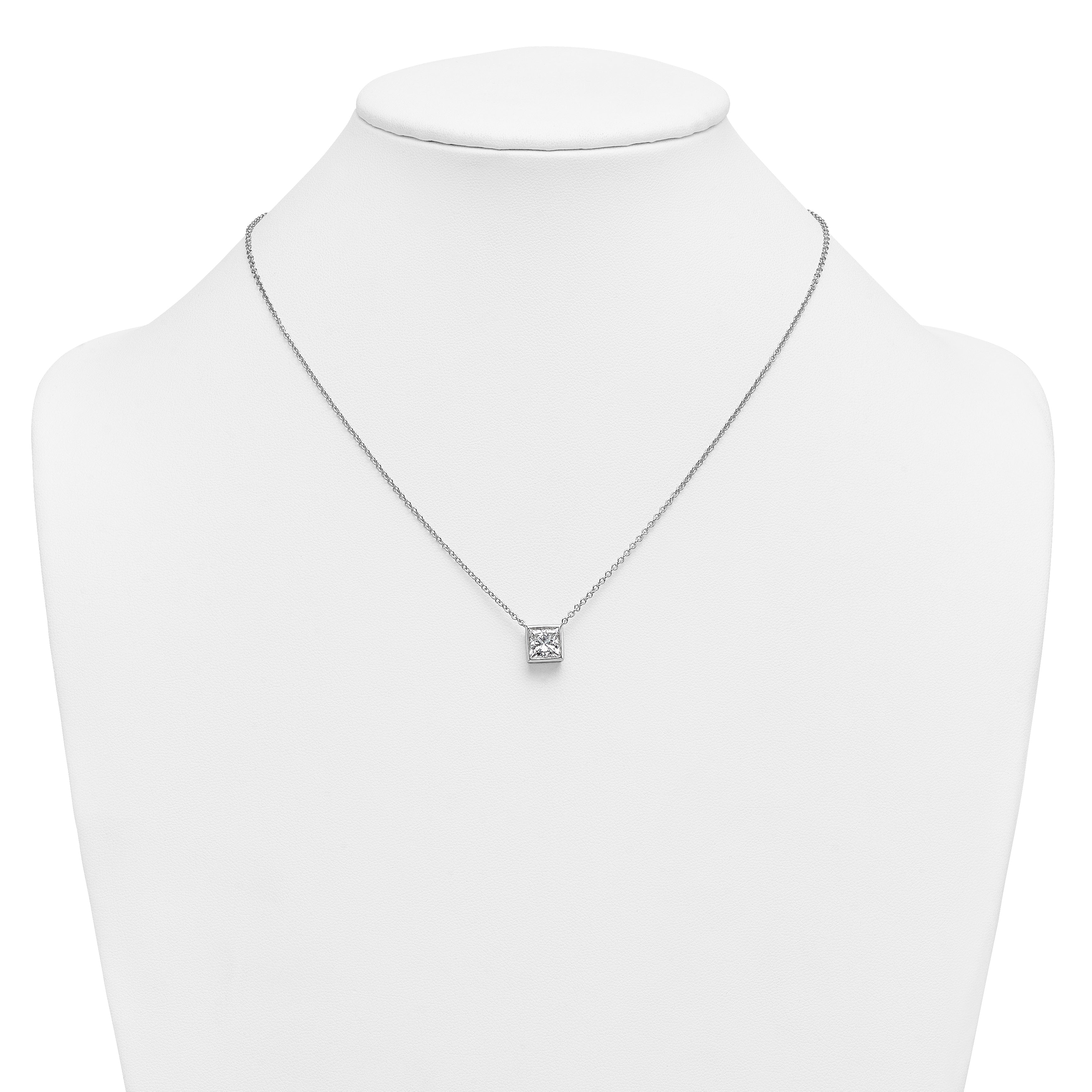 14k White Gold 2 carat Certified Lab Grown Diamond VS+ F+ Princess Complete 18 inch Bezel Set Necklace