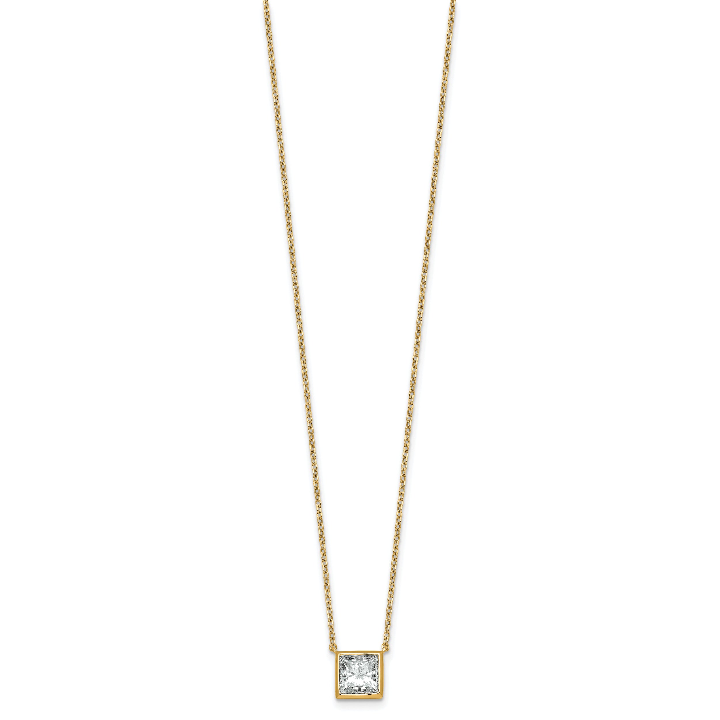 14k 2 carat Certified Lab Grown Diamond VS+ F+ Princess Complete 18 inch Bezel Set Necklace