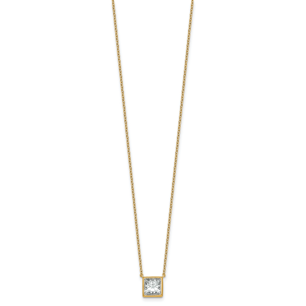 14k 2 carat Certified Lab Grown Diamond VS+ F+ Princess Complete 18 inch Bezel Set Necklace