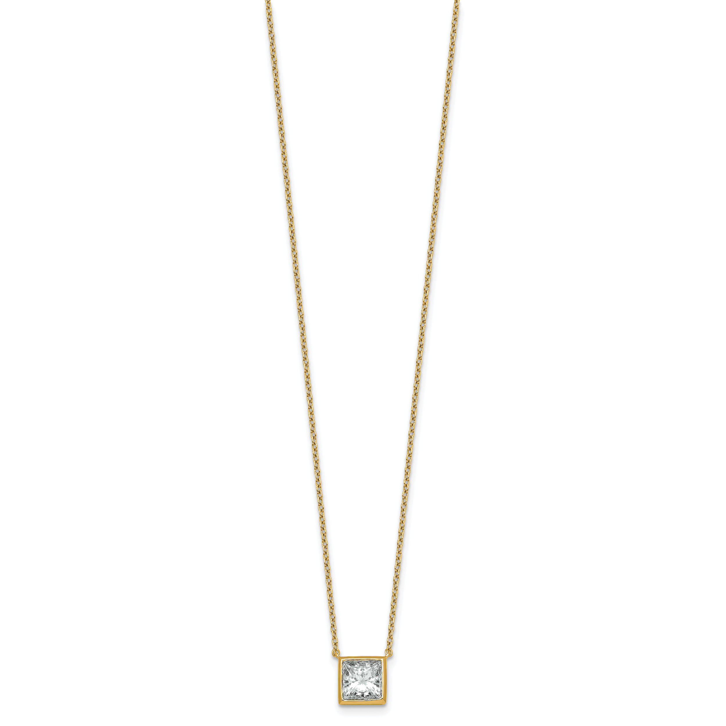 14k 2 carat Certified Lab Grown Diamond VS+ F+ Princess Complete 18 inch Bezel Set Necklace
