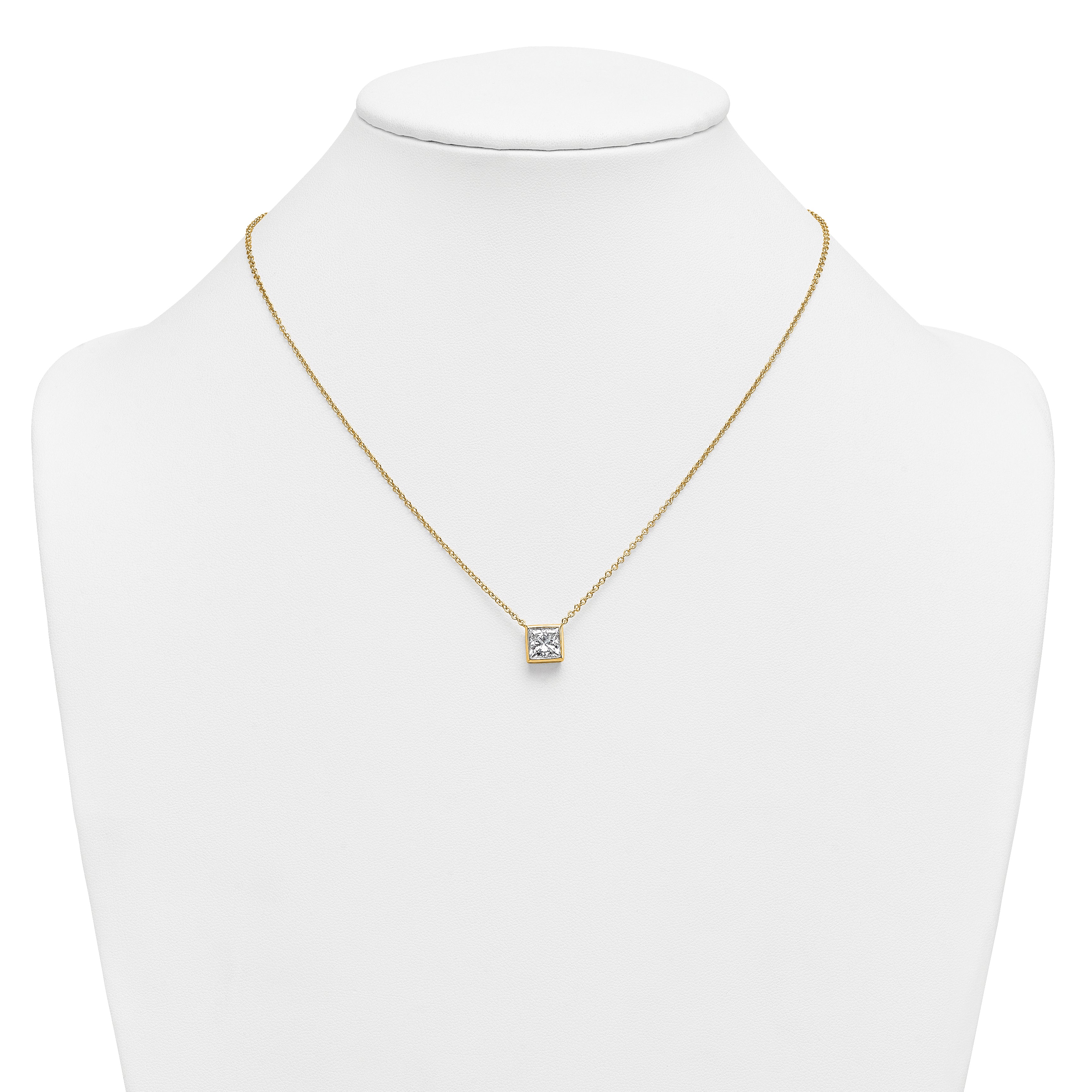 14k 2 carat Certified Lab Grown Diamond VS+ F+ Princess Complete 18 inch Bezel Set Necklace