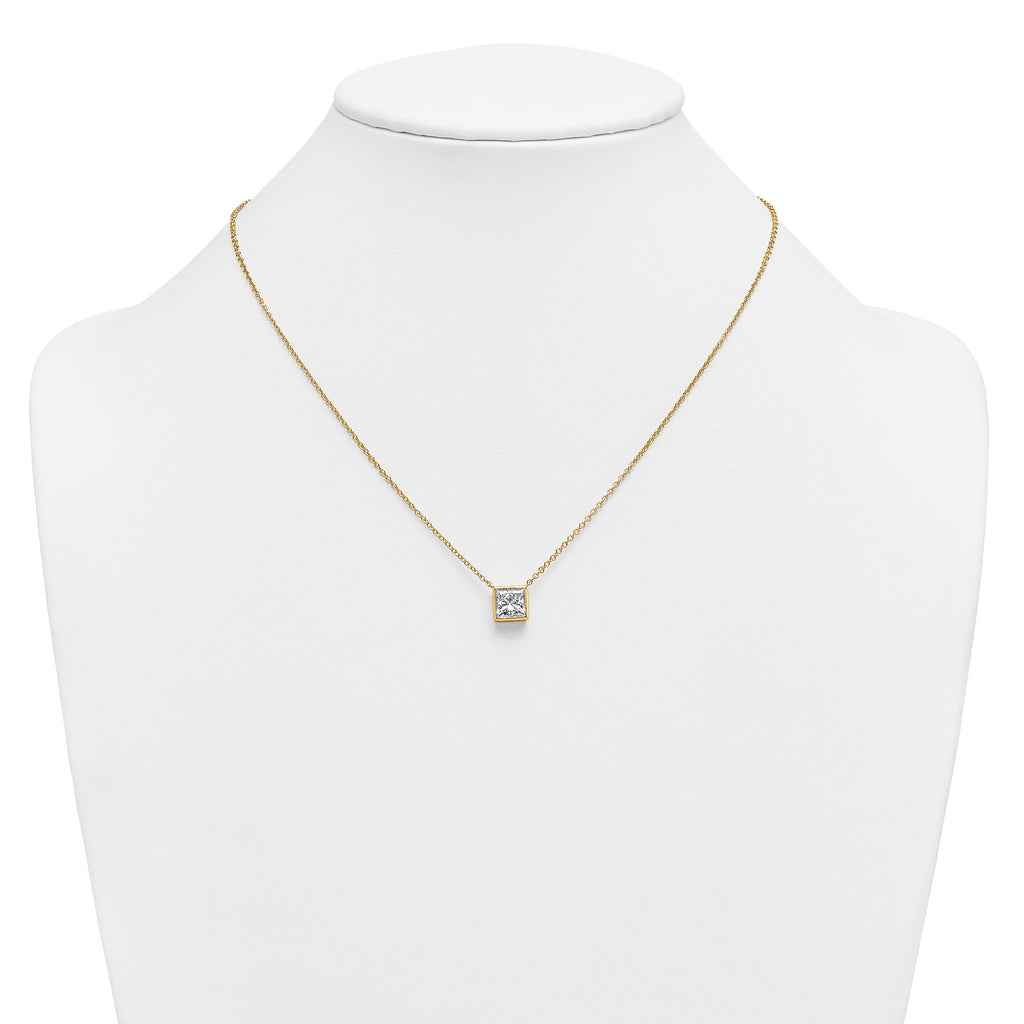 14k 2 carat Certified Lab Grown Diamond VS+ F+ Princess Complete 18 inch Bezel Set Necklace