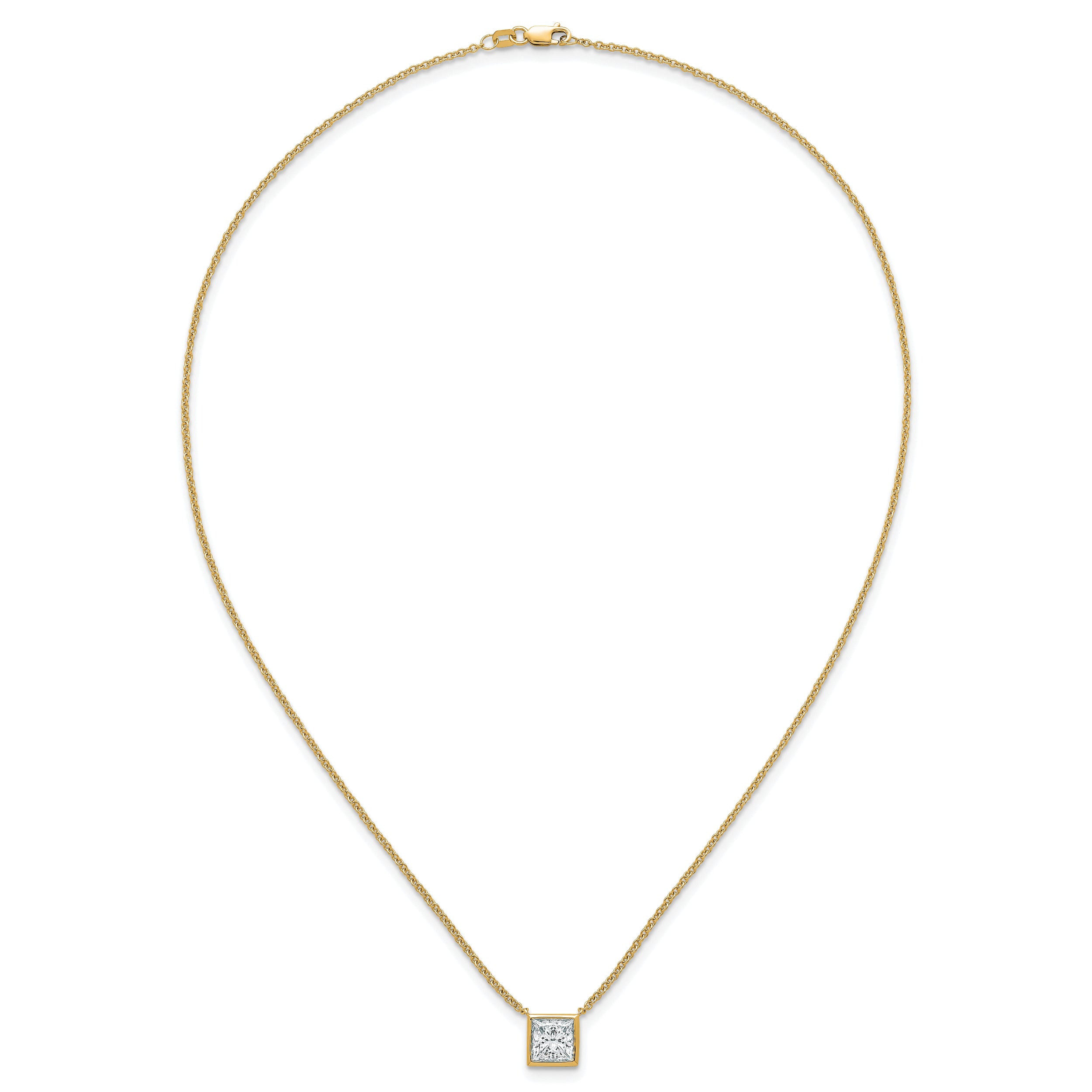 14k 2 carat Certified Lab Grown Diamond VS+ F+ Princess Complete 18 inch Bezel Set Necklace