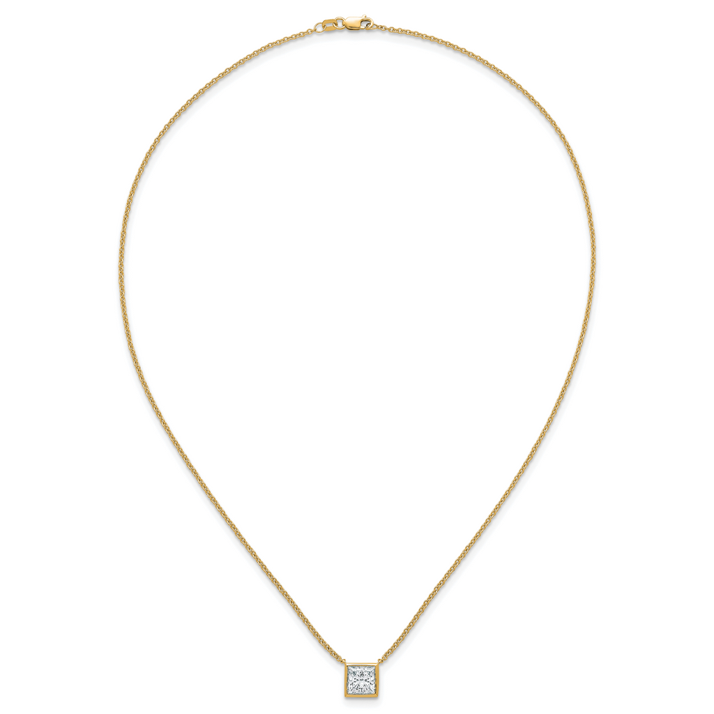 14k 2 carat Certified Lab Grown Diamond VS+ F+ Princess Complete 18 inch Bezel Set Necklace
