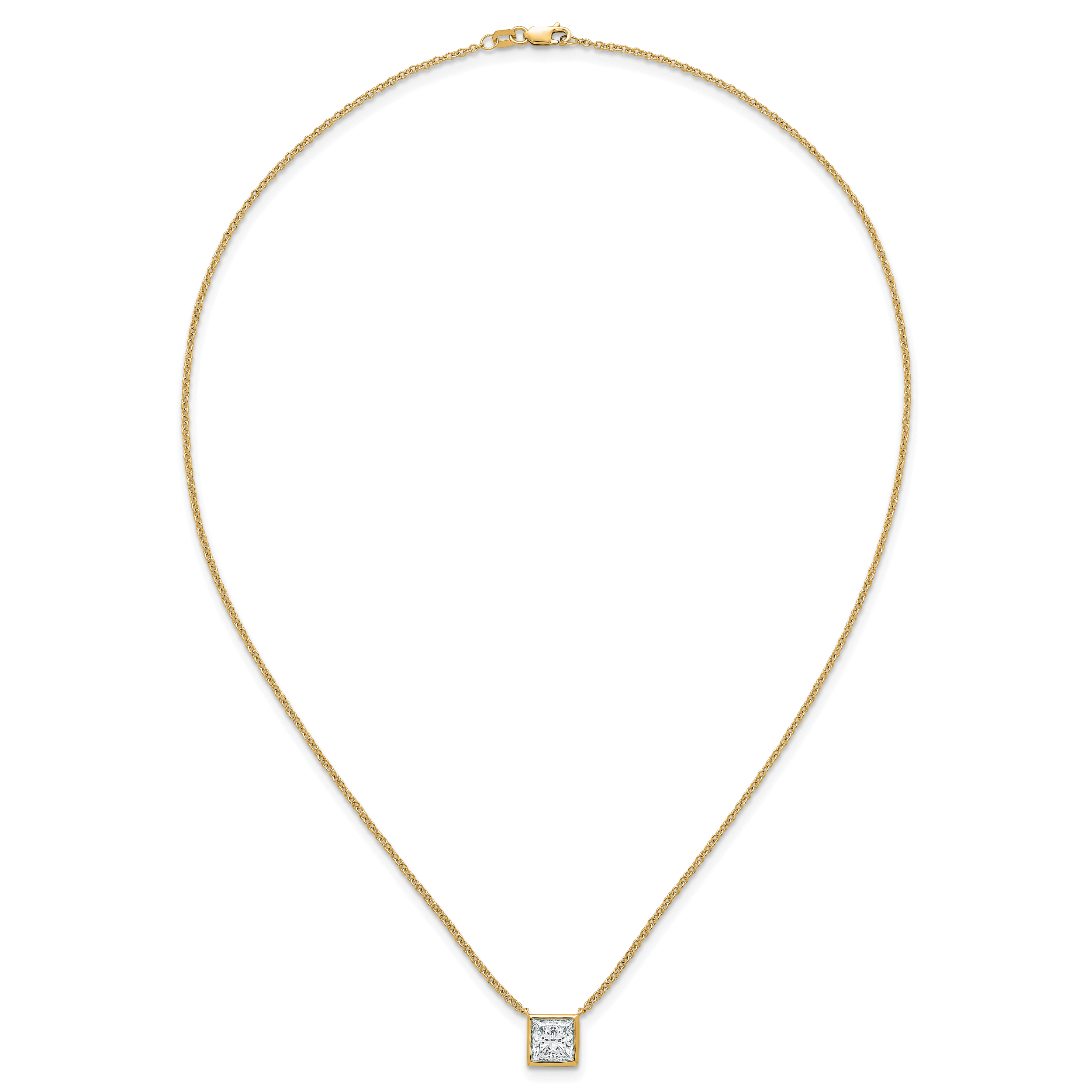 14k 2 carat Certified Lab Grown Diamond VS+ F+ Princess Complete 18 inch Bezel Set Necklace