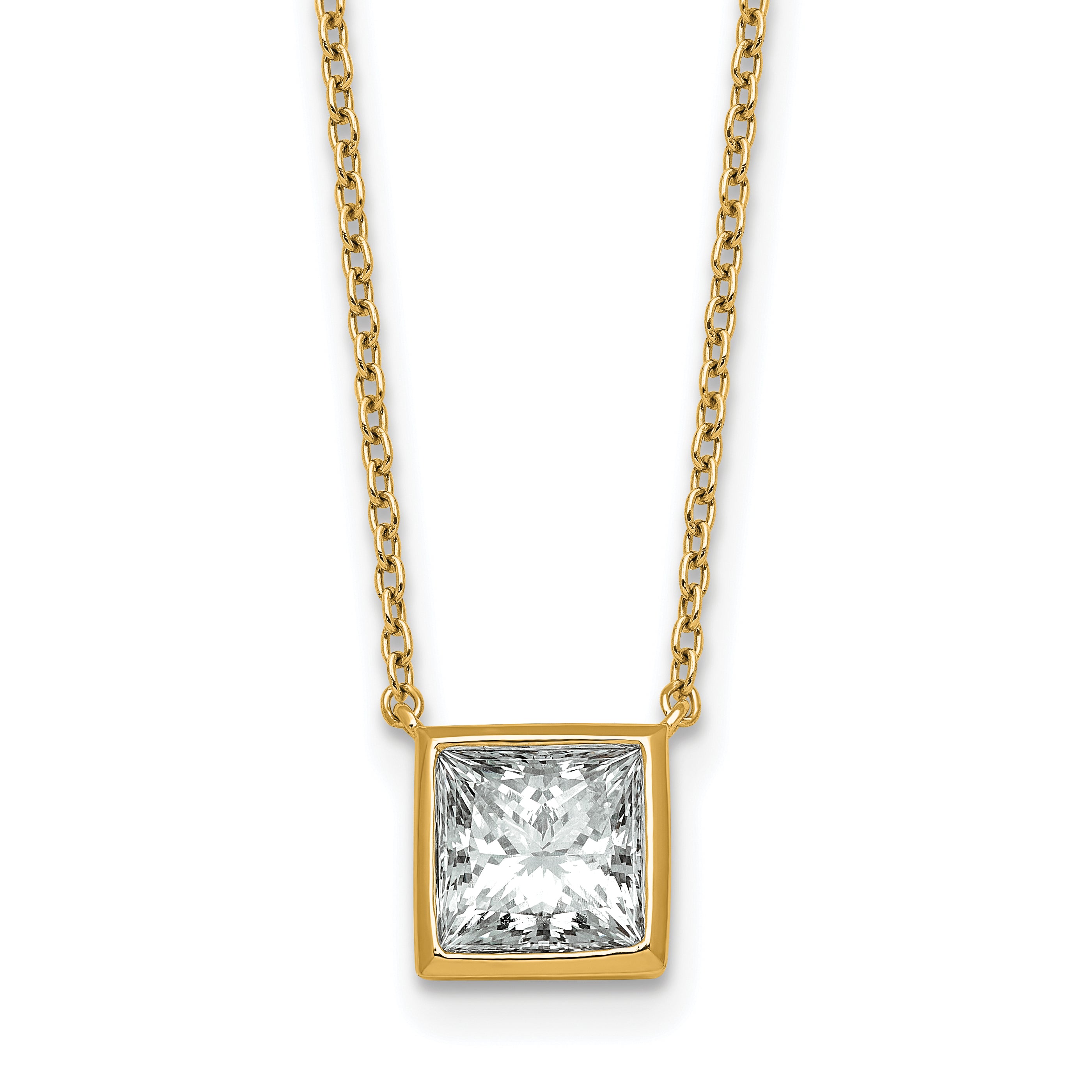 14k 2ct Cert Lab Grown Dia VS+ F+ Princess  Bezel Set Pendant
