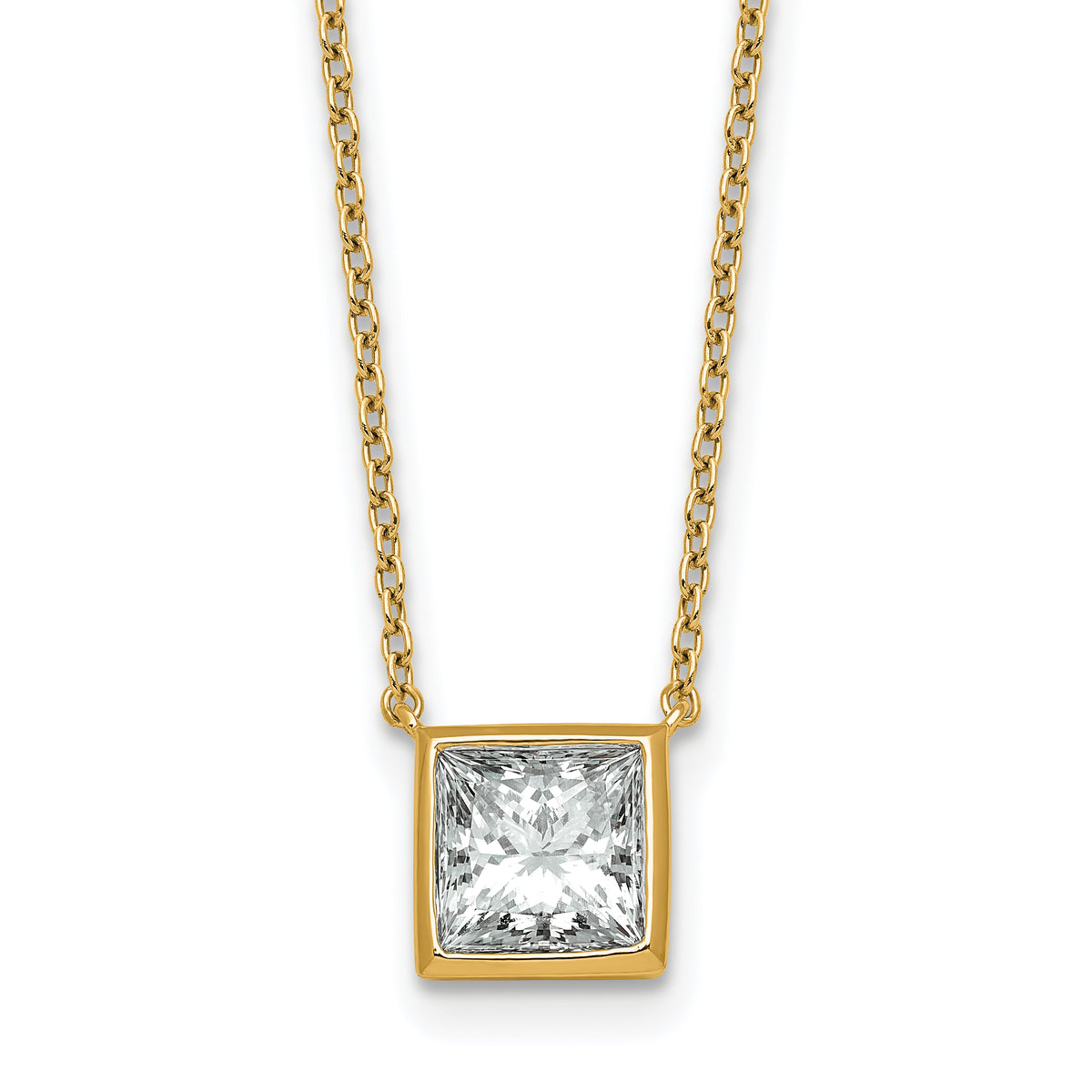 14k 2ct Cert Lab Grown Dia VS+ F+ Princess  Bezel Set Pendant
