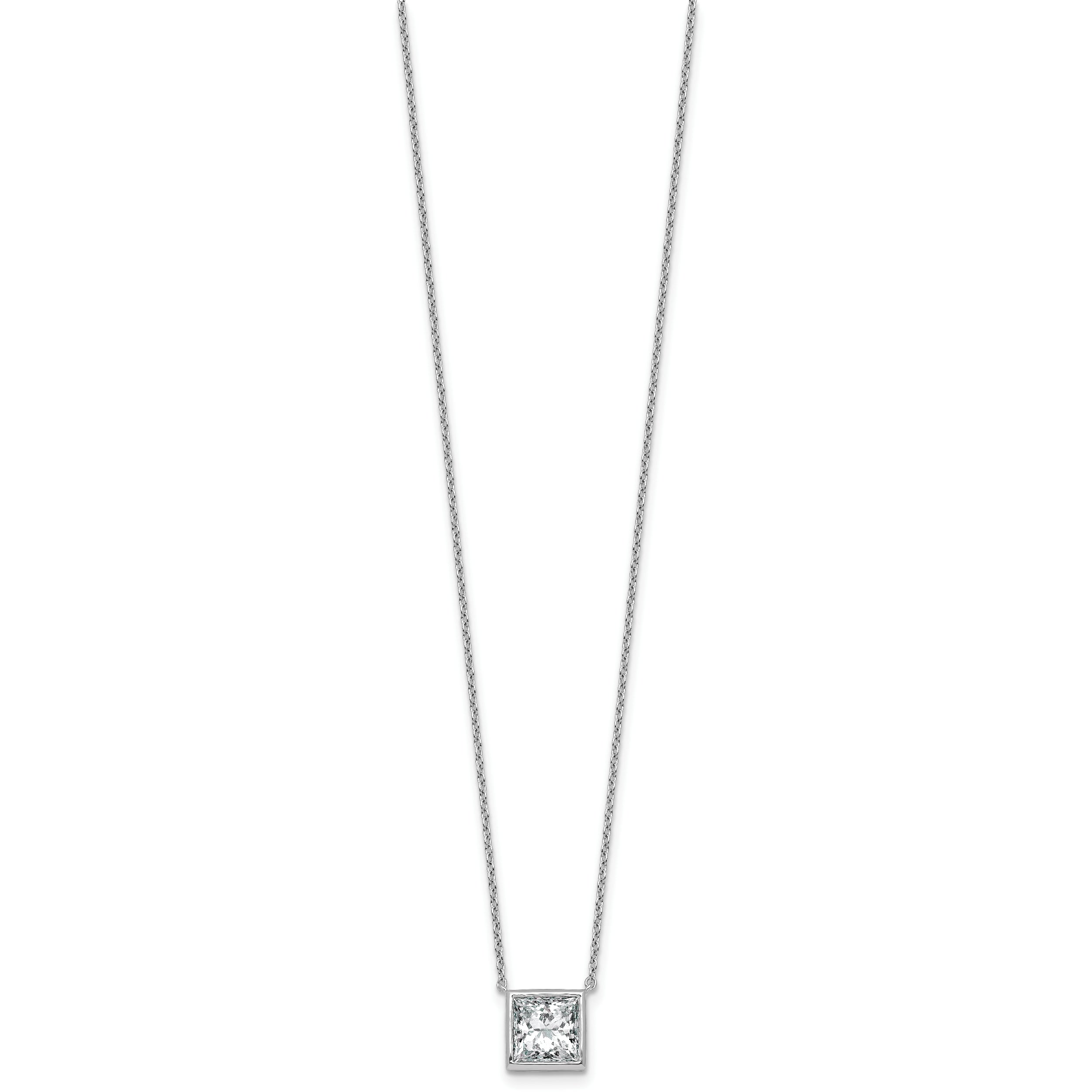 14k White Gold 2 1/2 carat Certified Lab Grown Diamond VS+ F+ Princess Complete 18 inch Bezel Set Necklace