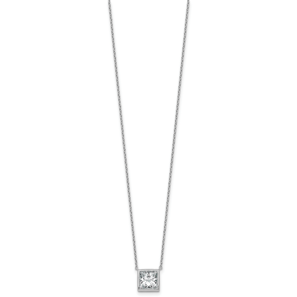 14k White Gold 2 1/2 carat Certified Lab Grown Diamond VS+ F+ Princess Complete 18 inch Bezel Set Necklace