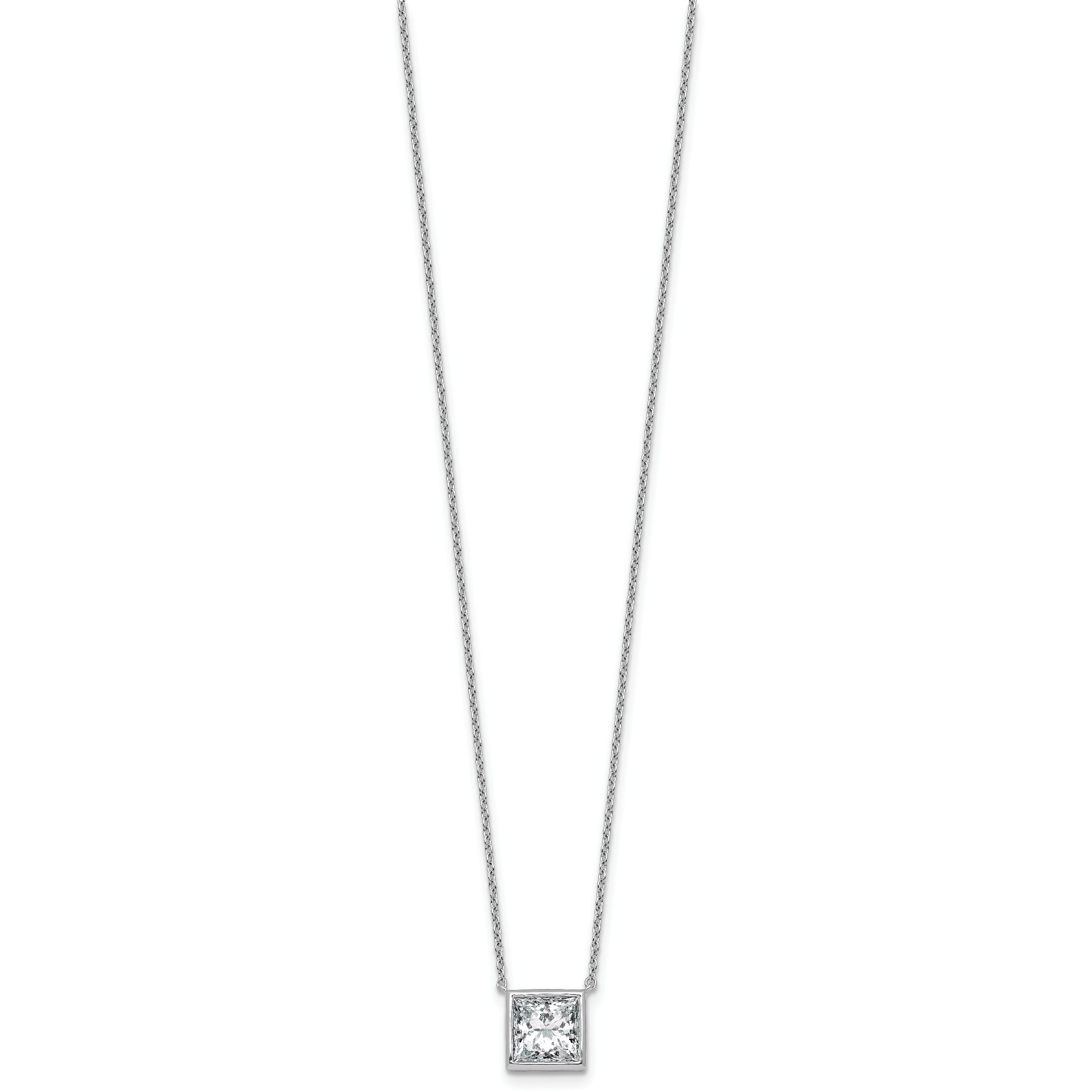 14k White Gold 2 1/2 carat Certified Lab Grown Diamond VS+ F+ Princess Complete 18 inch Bezel Set Necklace
