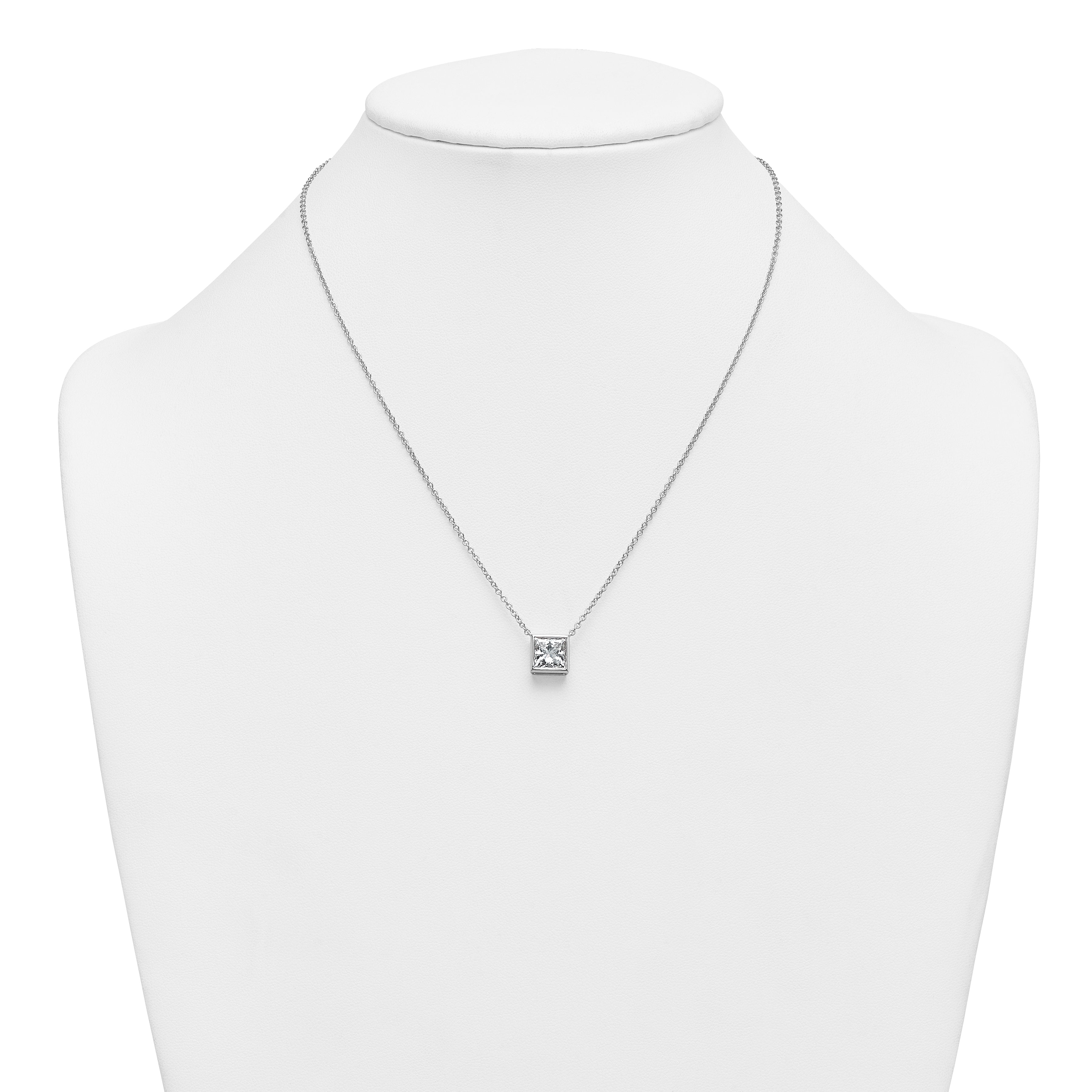 14k White Gold 2 1/2 carat Certified Lab Grown Diamond VS+ F+ Princess Complete 18 inch Bezel Set Necklace