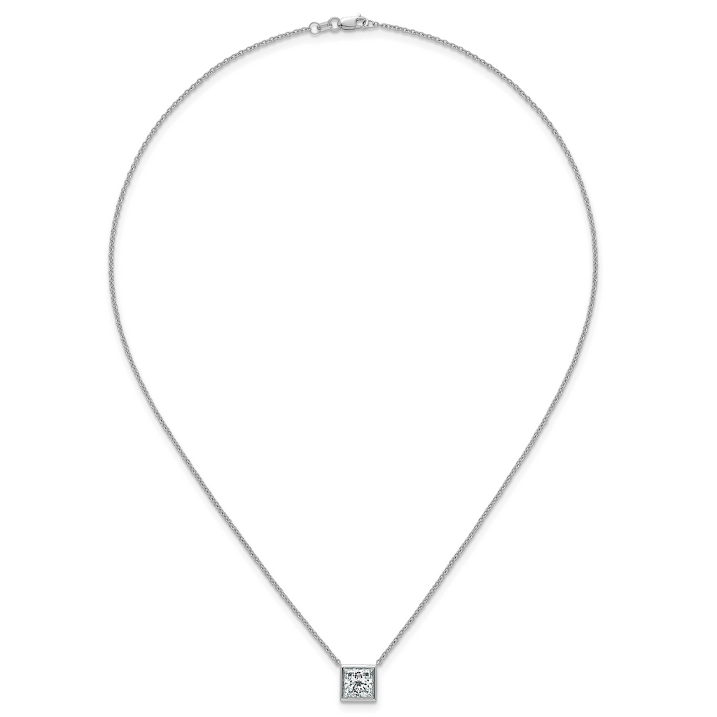 14k White Gold 2 1/2 carat Certified Lab Grown Diamond VS+ F+ Princess Complete 18 inch Bezel Set Necklace