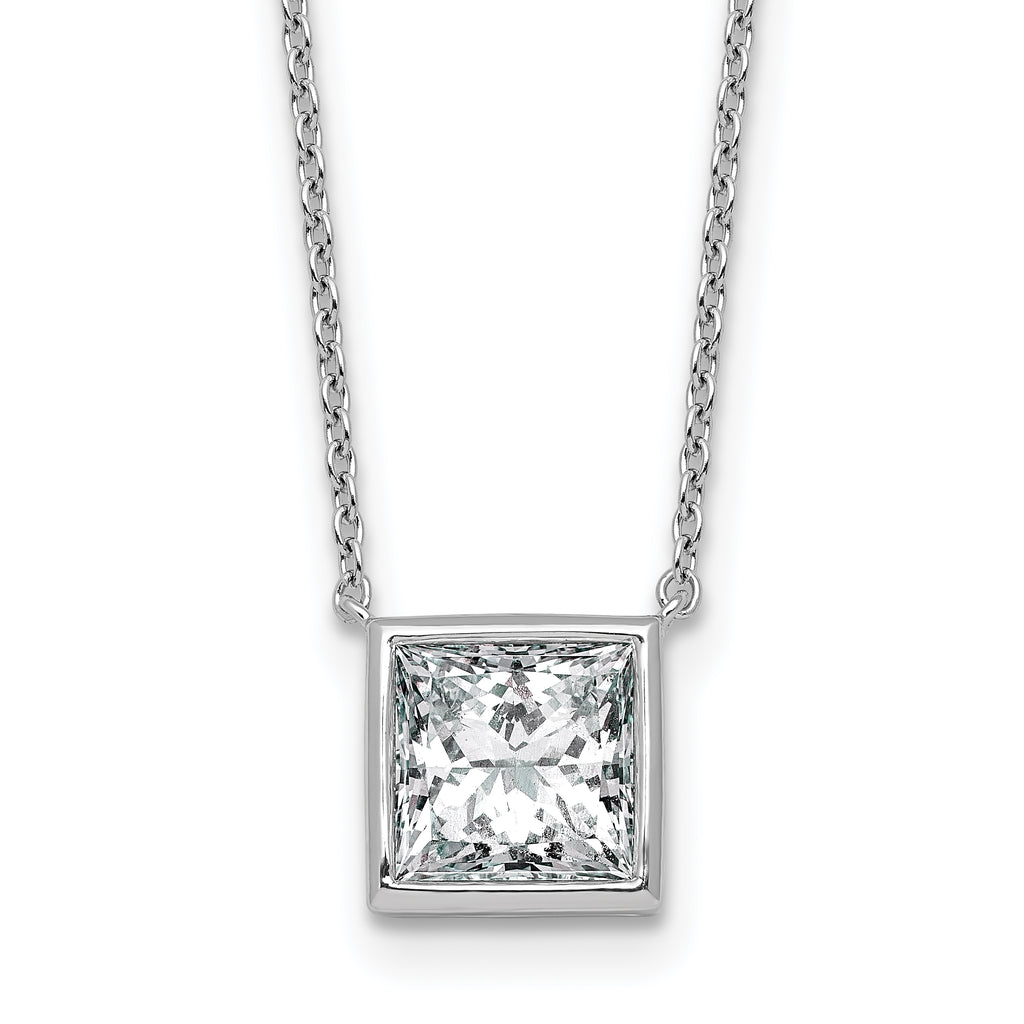 14k White Gold 2 1/2 carat Certified Lab Grown Diamond VS+ F+ Princess Complete 18 inch Bezel Set Necklace