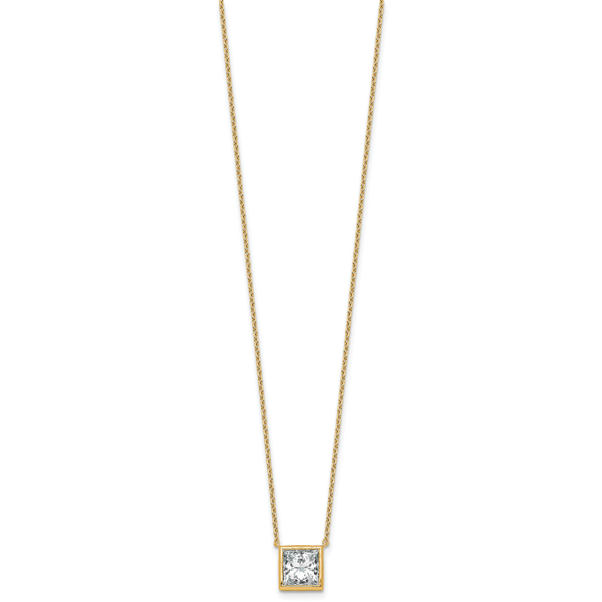 14k 2 1/2 carat Certified Lab Grown Diamond VS+ F+ Princess Complete 18 inch Bezel Set Necklace Secondary image