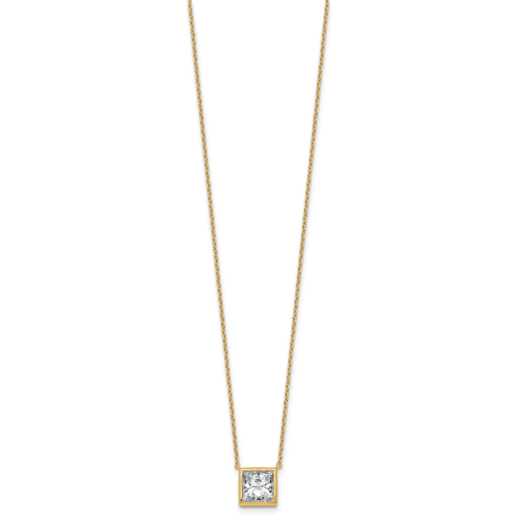 14k 2 1/2 carat Certified Lab Grown Diamond VS+ F+ Princess Complete 18 inch Bezel Set Necklace