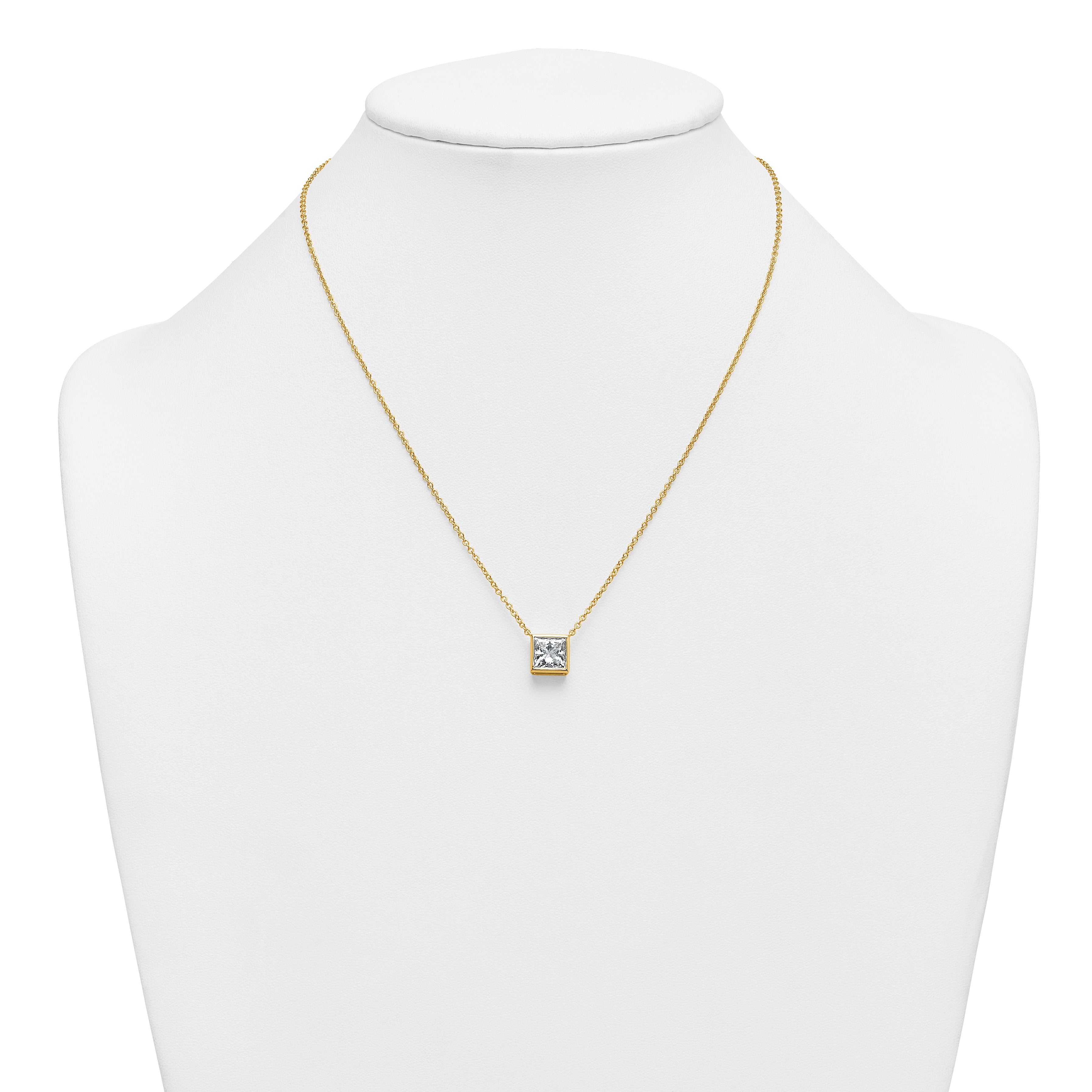 14k 2 1/2 carat Certified Lab Grown Diamond VS+ F+ Princess Complete 18 inch Bezel Set Necklace