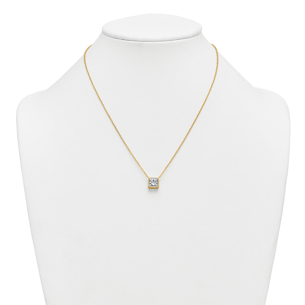 14k 2 1/2 carat Certified Lab Grown Diamond VS+ F+ Princess Complete 18 inch Bezel Set Necklace