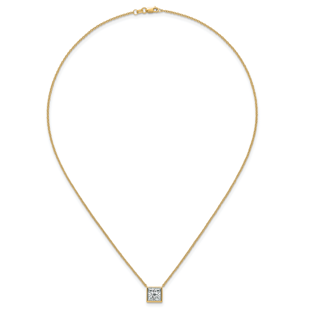 14k 2 1/2 carat Certified Lab Grown Diamond VS+ F+ Princess Complete 18 inch Bezel Set Necklace