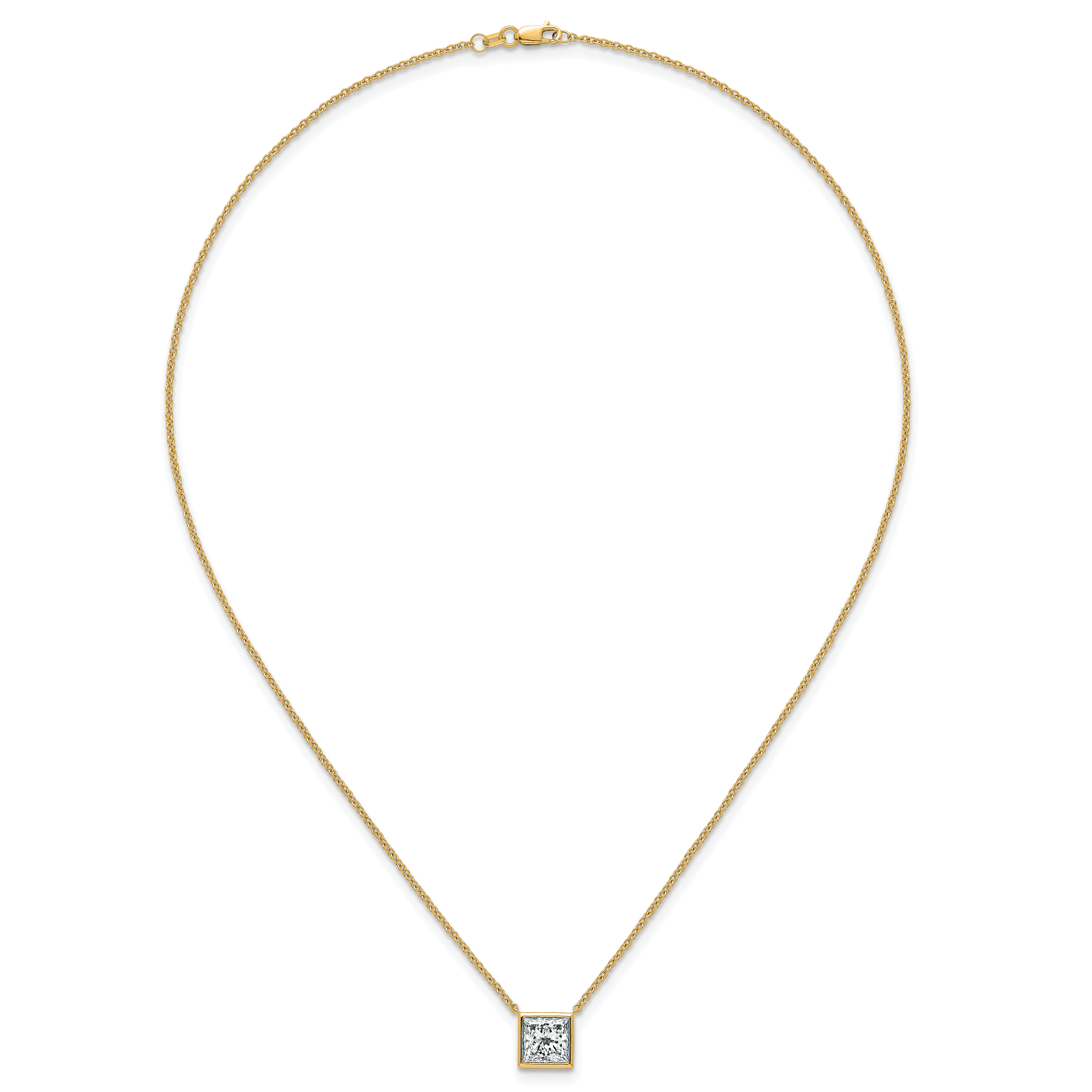 14k 2 1/2 carat Certified Lab Grown Diamond VS+ F+ Princess Complete 18 inch Bezel Set Necklace